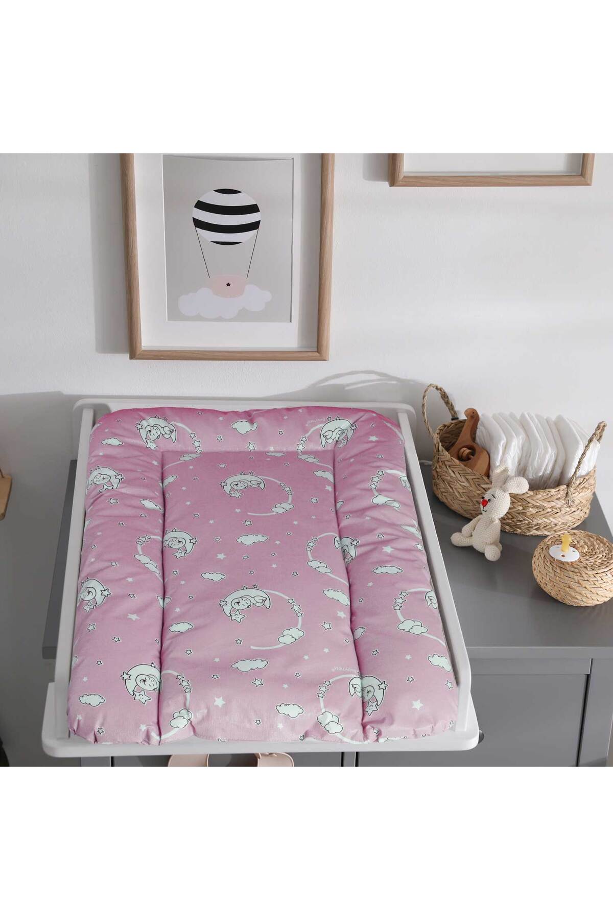 Baby'ness Elyaf Dolgulu Pvc Alt Değiştirme Minderi Küçük Sıvı Geçirmez Leke Tutmaz Aydede Pembe fotoğrafı 2 (önizleme)