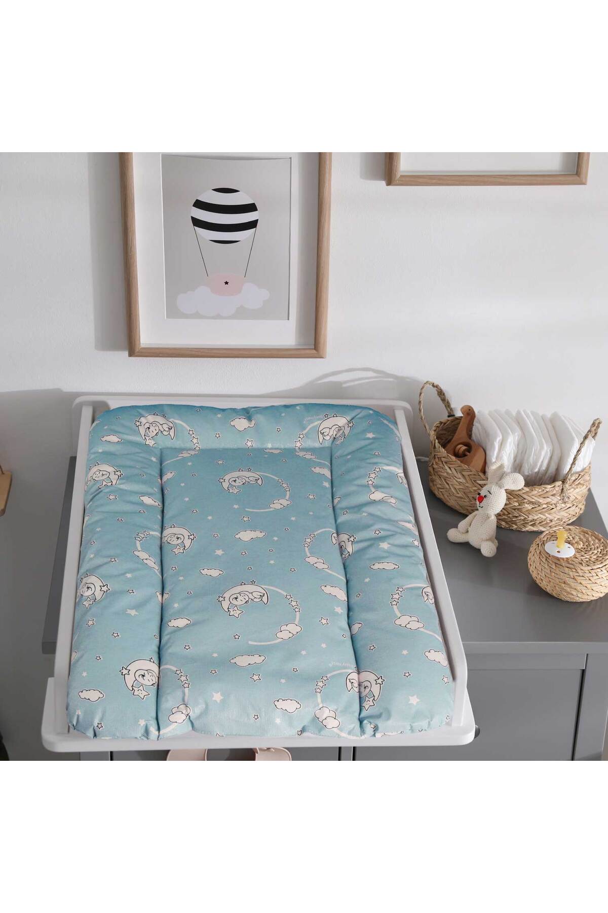 Baby'ness Elyaf Dolgulu Pvc Alt Değiştirme Minderi Küçük Sıvı Geçirmez Leke Tutmaz Aydede Mavi fotoğrafı 2 (önizleme)