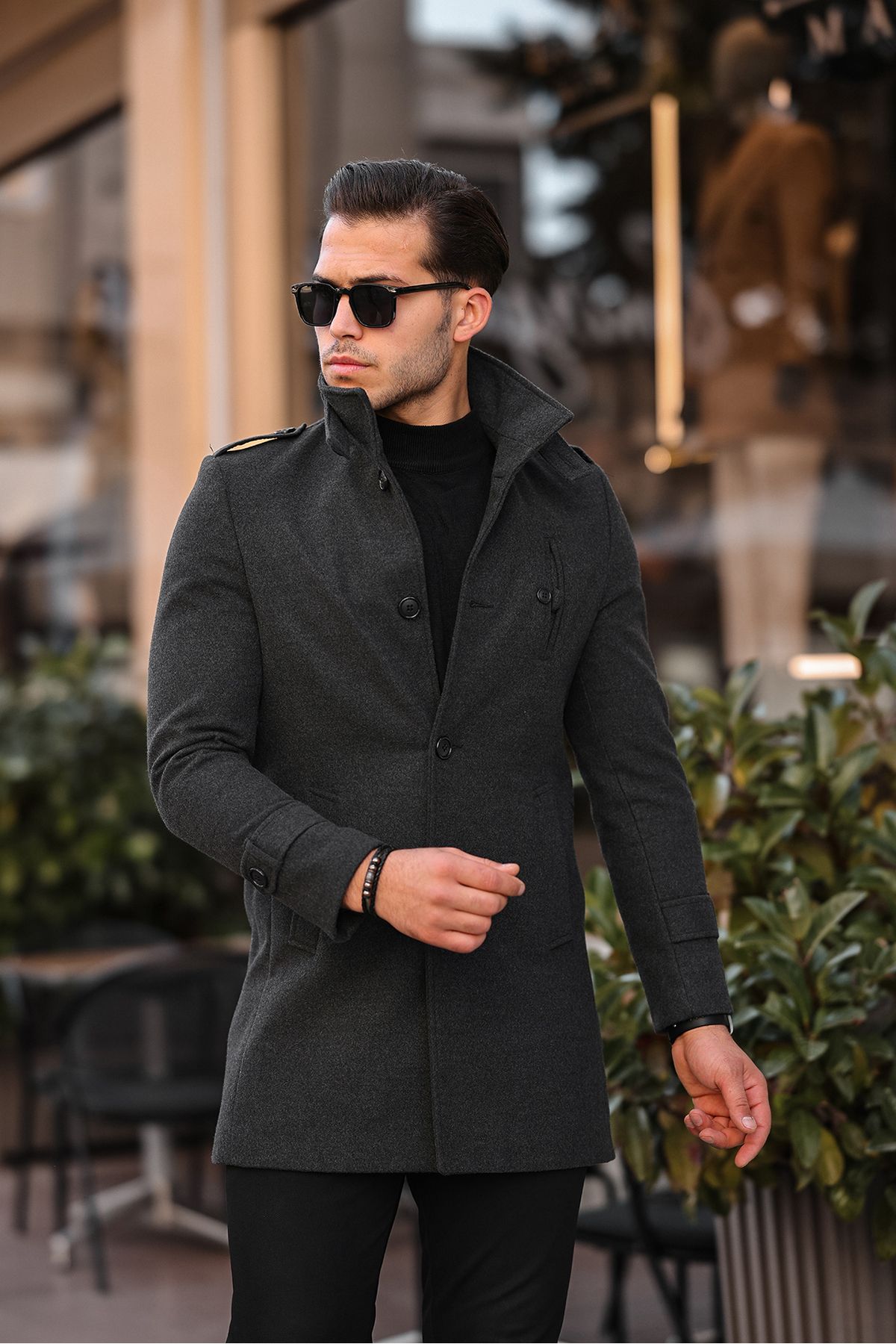 Mens pea coat slim fit online long