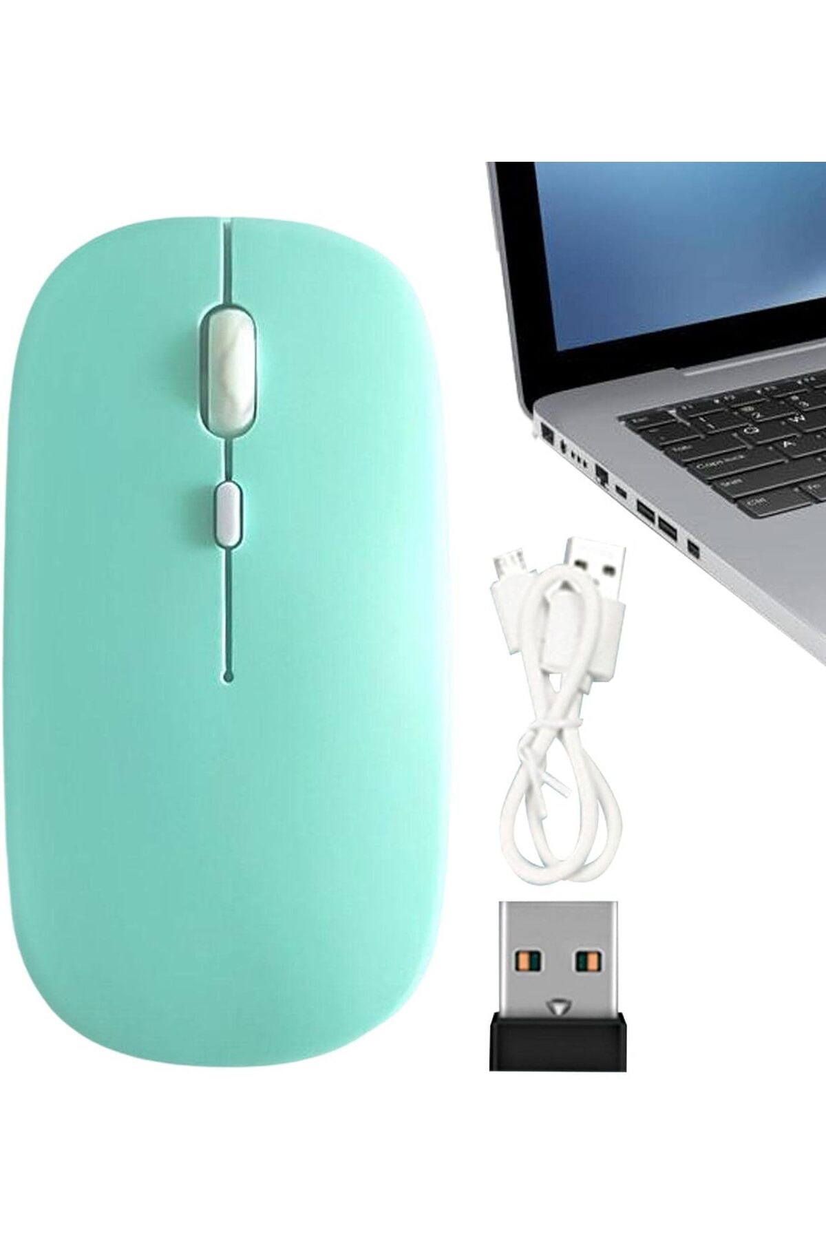 Macbook Şarj Edilebilir Sessiz Bilgisayar ve Dizüstü Bilgisayar Kablosuz Bluetooth Mouse Fare 5