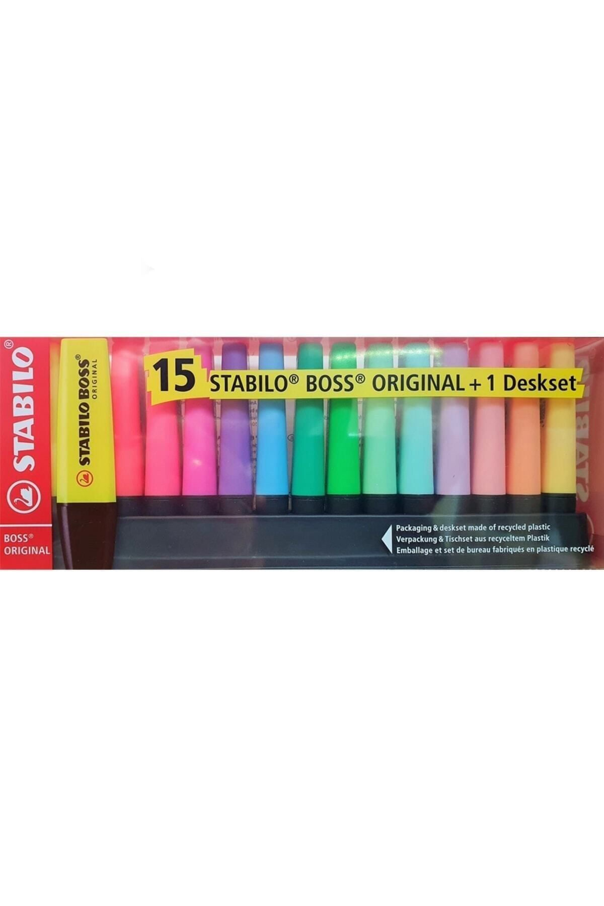 Highlighter - STABILO BOSS Original Pastel - Desk Set of 15pcs - 14  Assorted Colors (2X Dusty Grey)