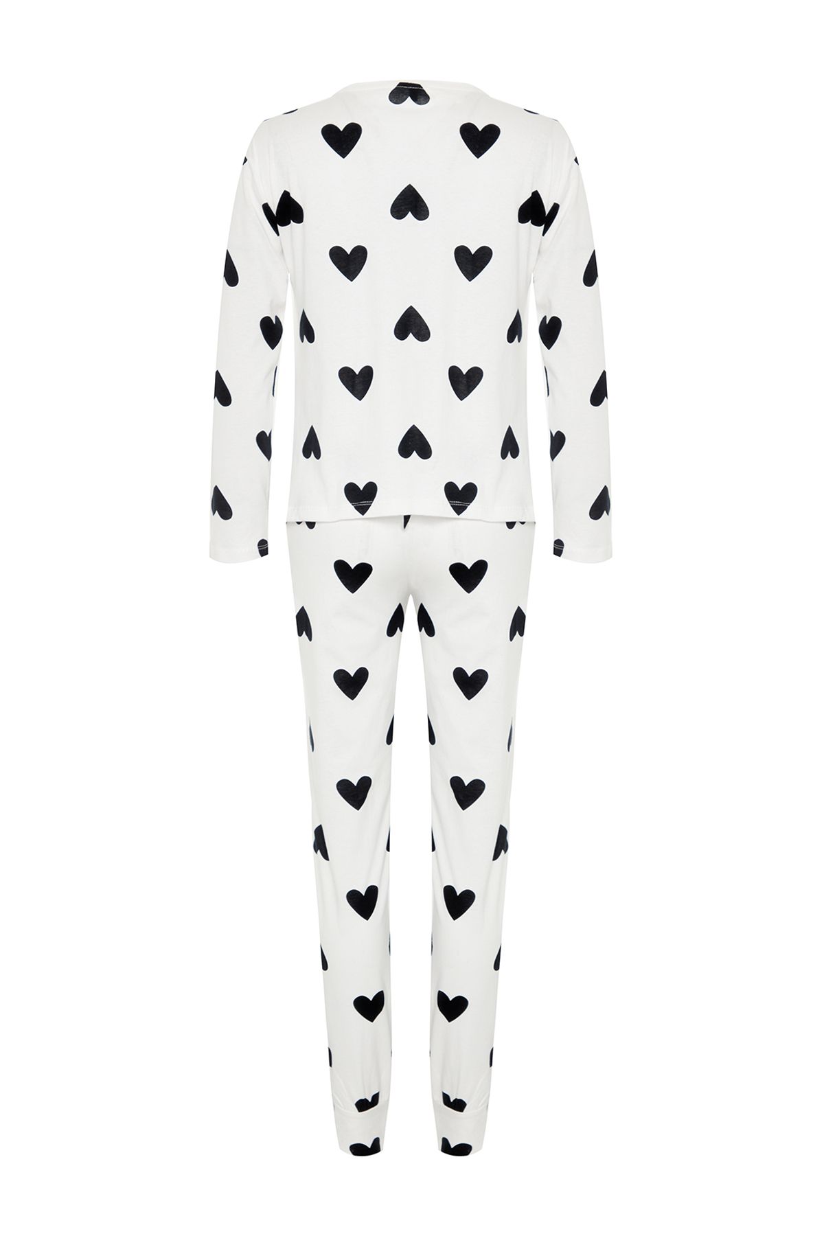 Trendyol Collection-Schwarzes Strick-Pyjama-Set mit Herzmotiv – 100 % Baumwolle THMAW21PT0566 10