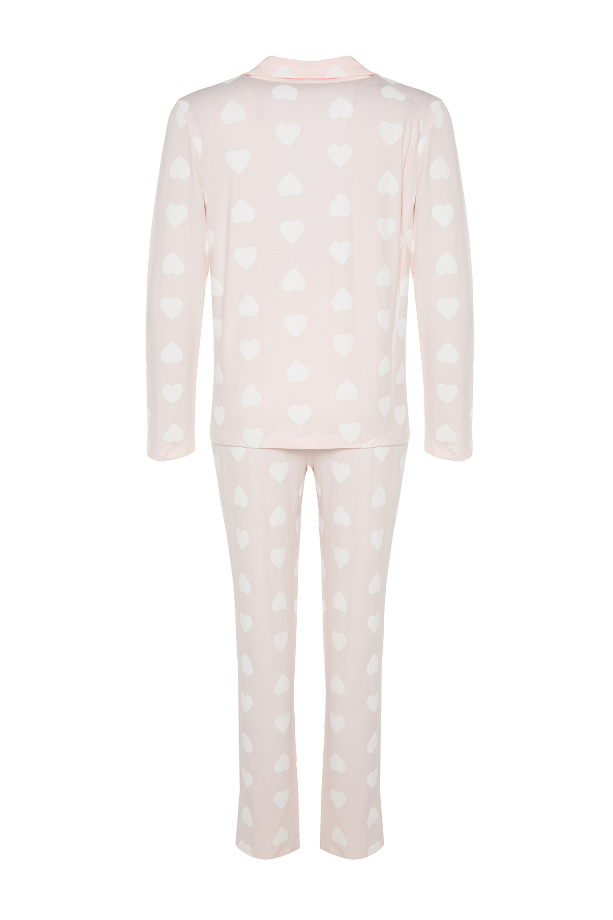 Trendyolmilla  Pudra %100 Pamuklu Kalpli Gömlek-Pantolon Örme Pijama Takımı THMAW24PT00253 - Görsel 8