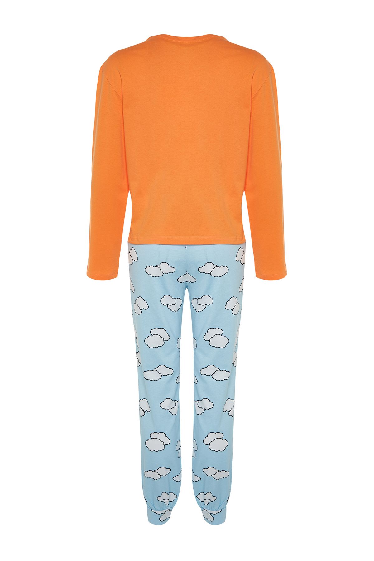 Trendyol Collection-Cloud Pattern 100% βαμβακερό πορτοκαλί μπλουζάκι και σετ υπνοδωματίων Jogger - THMAW24PT00005 8