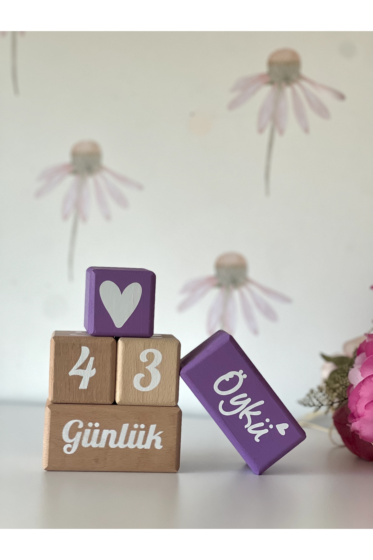 Anne bebek anı küpü lila beyaz Türkçe yazılı isimli set