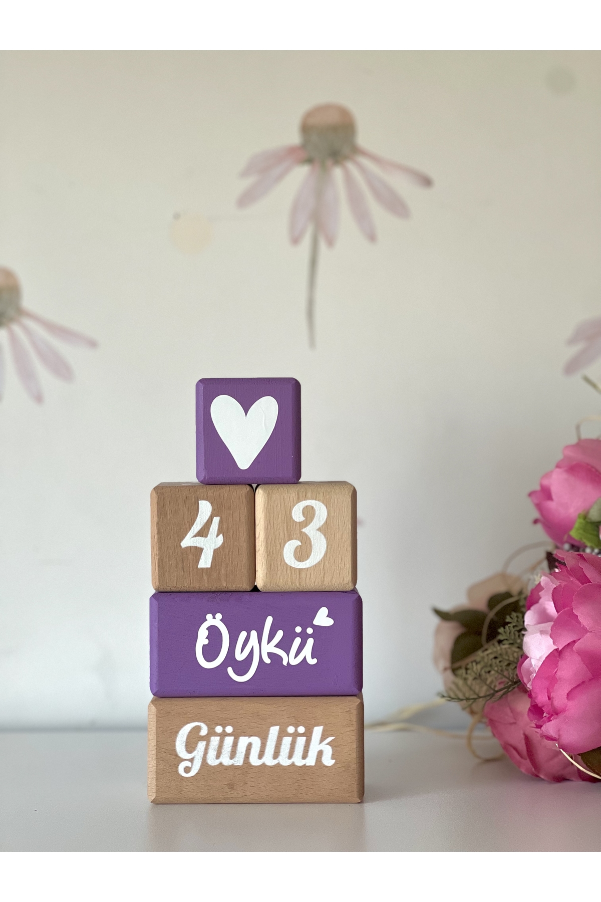 Anne bebek anı küpü lila beyaz Türkçe yazılı isimli set