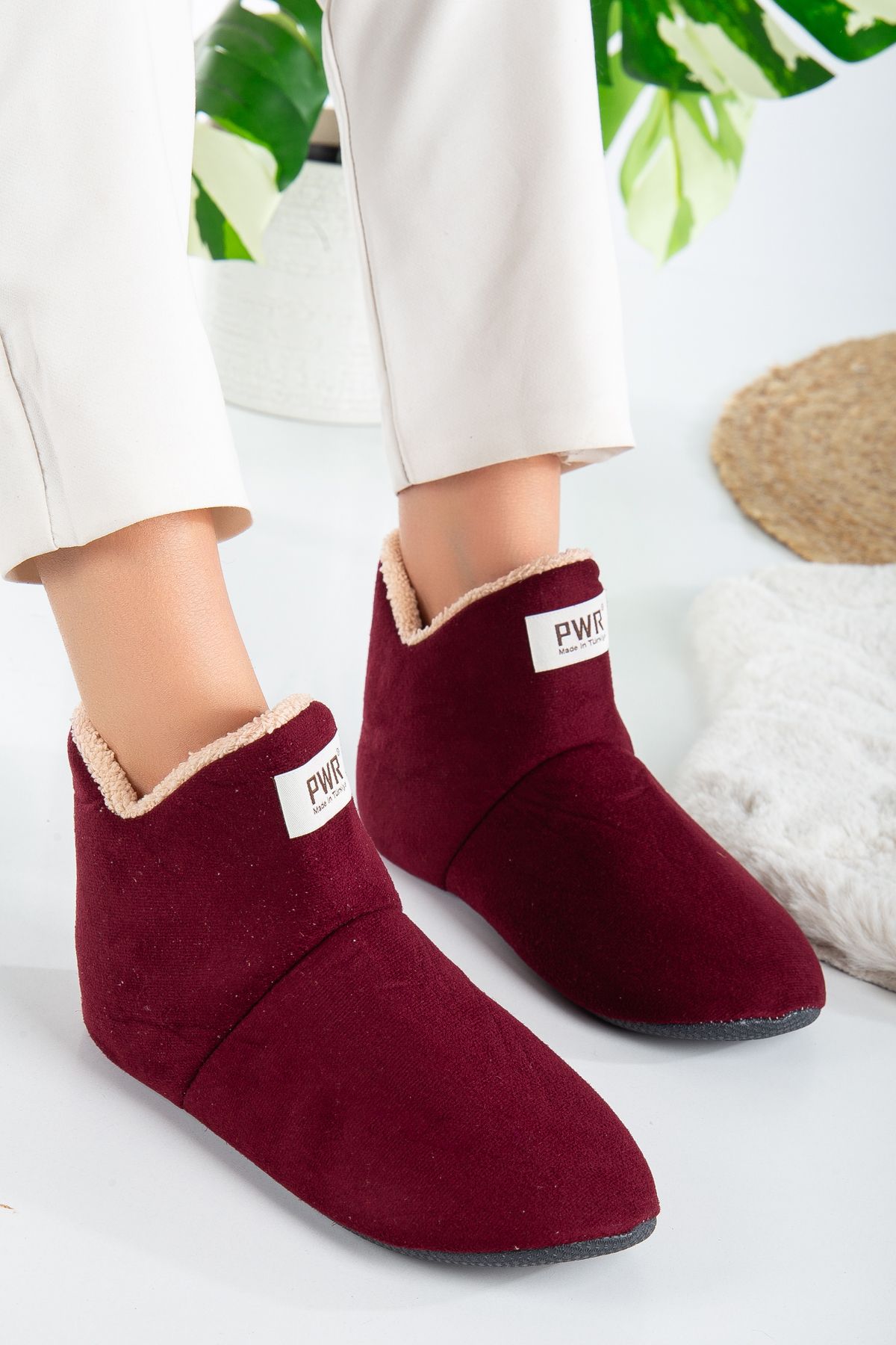 Burgundy slipper sales boots