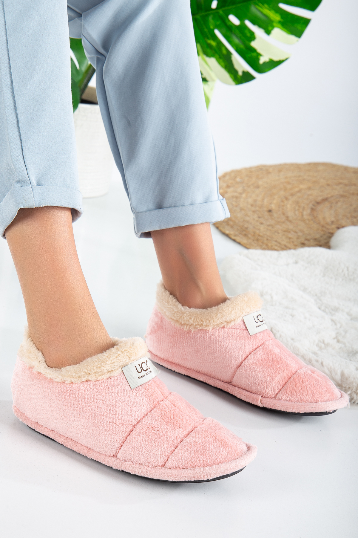 meko aksesuar Unisex Pudra İçi Yünlü Bilekte Ev Botu Ev Pandufu Ev Ayakkabısı