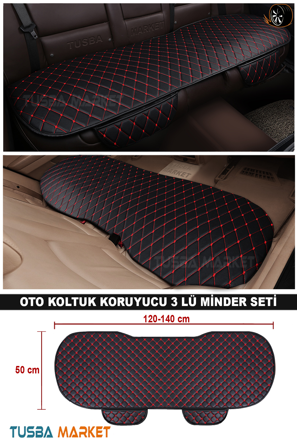 TUSBA MARKET Renault Clio 4 HB Otomobil Koltuk Koruyucu Cepli Üçlü Minder Seti /Araç Oto Koltuk Deri Minder Kılıf fotoğrafı 3 (önizleme)
