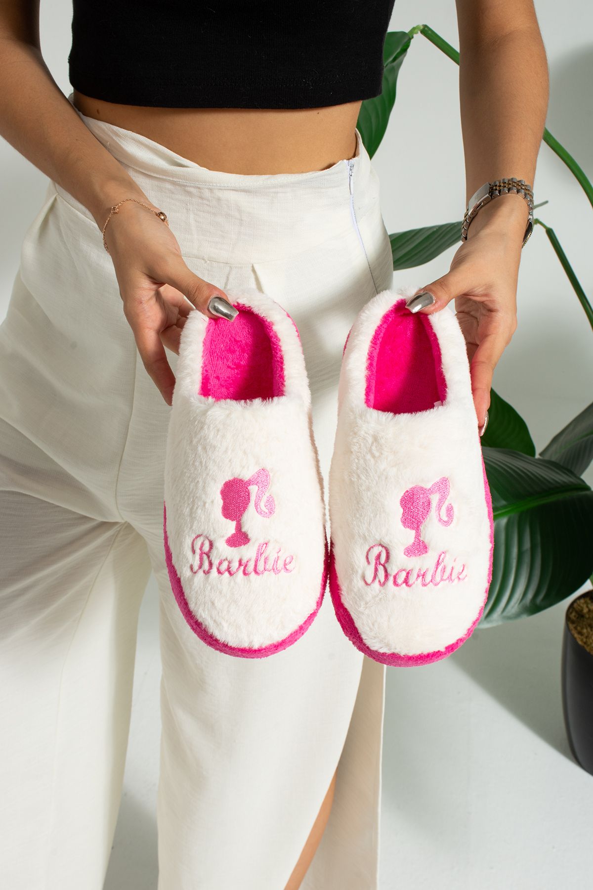 Nobels Fluffy Barbie Figured Slippers Women s House Slippers Furry