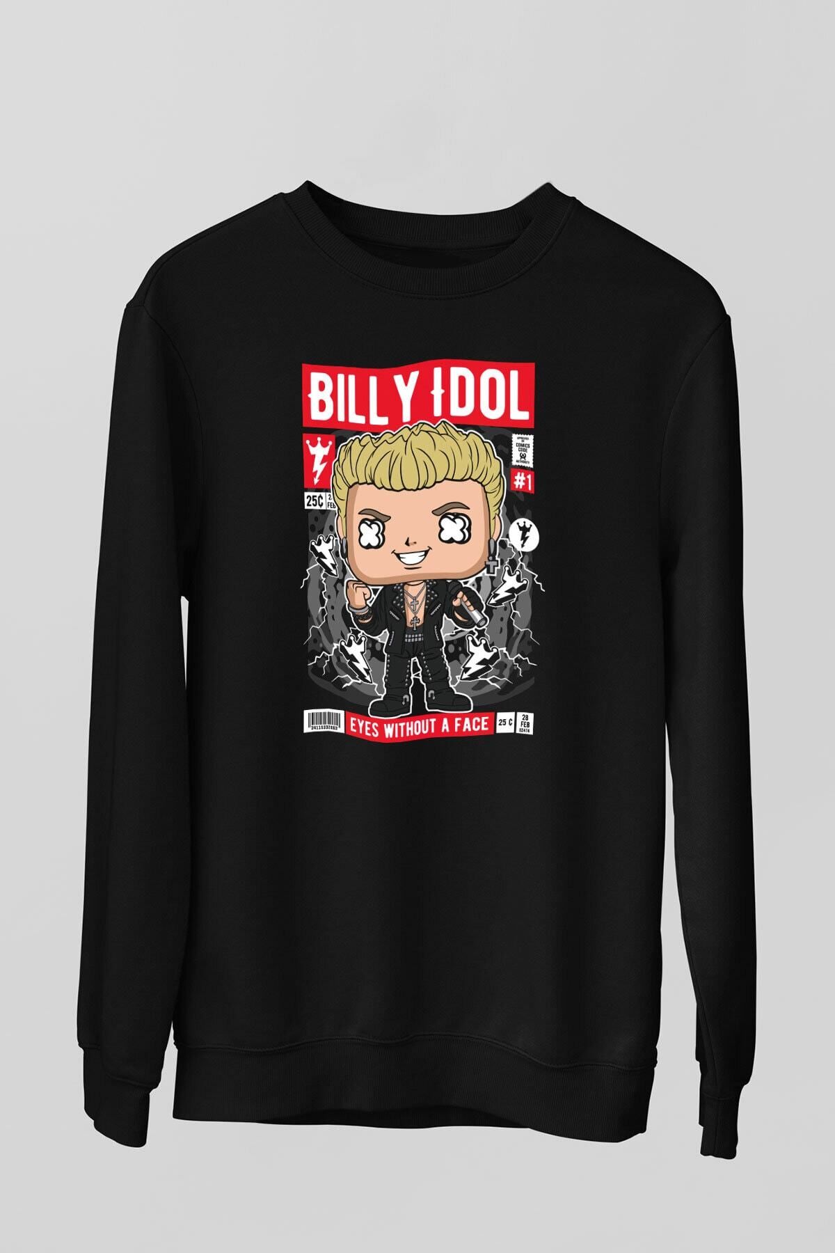 ZOKAWEAR Billy Idol Printed Unisex Black Sweatshirt Trendyol