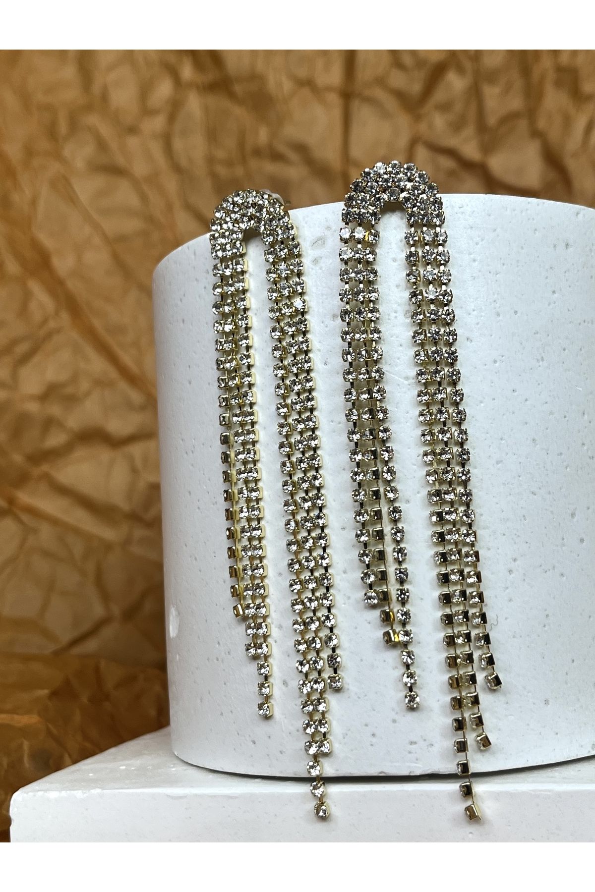 TekinAksesuar15-Gold Tassel Earrings Wedding, stylish, with stones 3