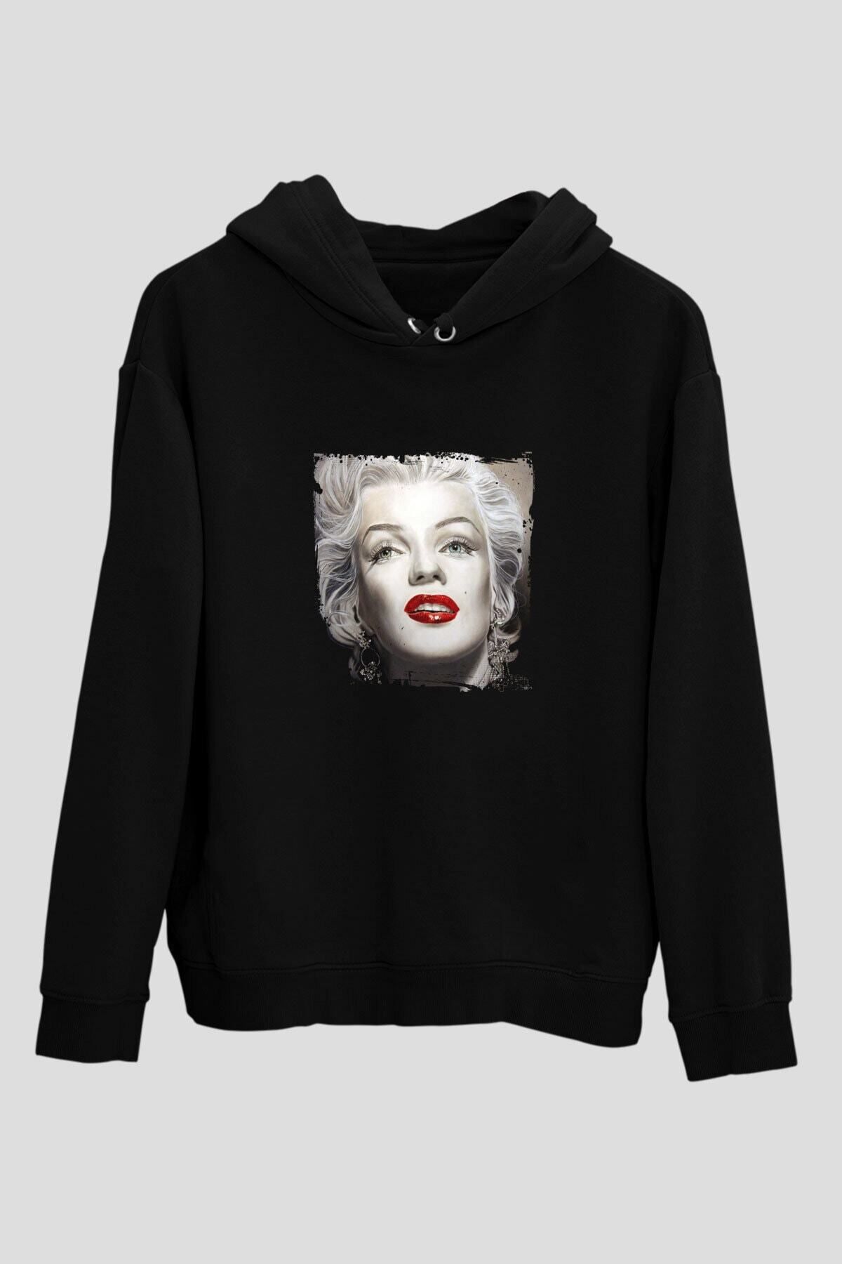 ZOKAWEAR Marilyn Monroe Printed Unisex Black Hoodie Trendyol