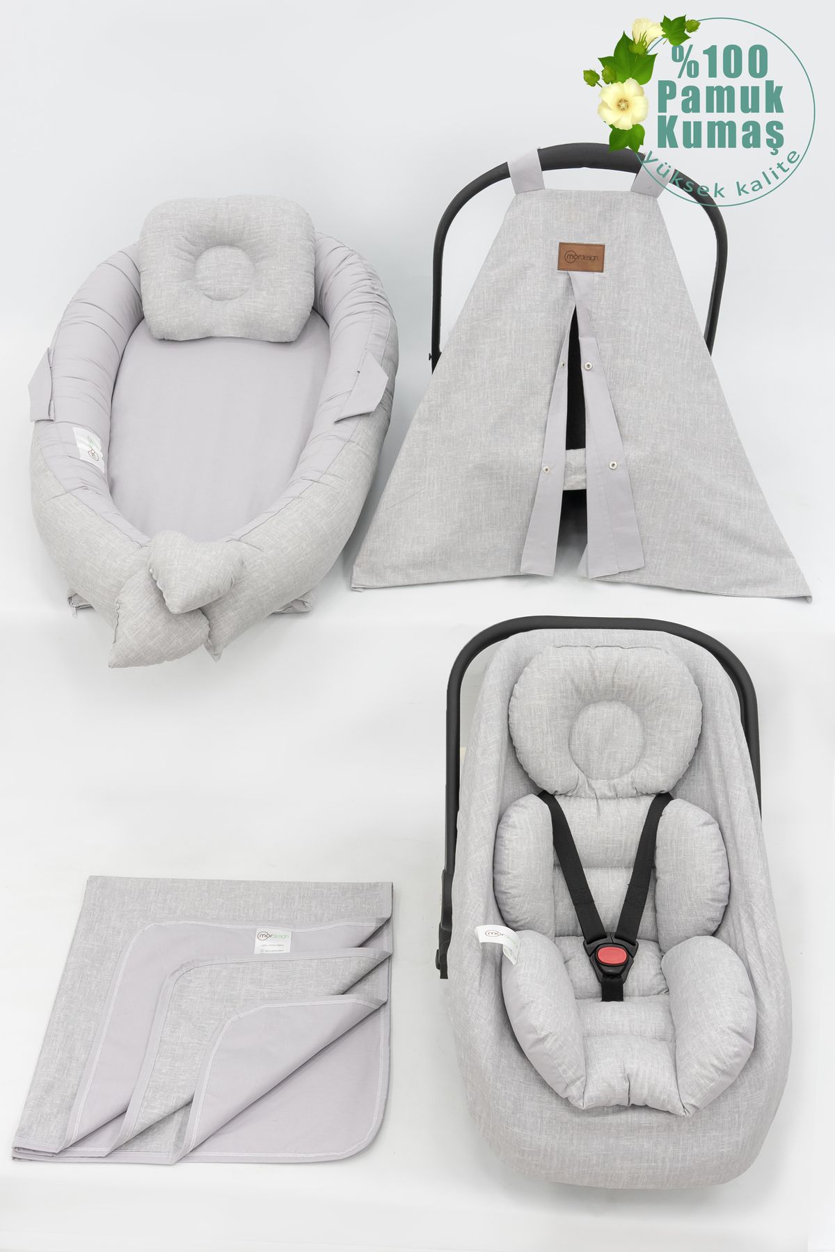 Ортопедическая детская кроватка, спальное место и коляска mordesign Babynest, набор из 6 шт., серия Rainbow, серый ZG394