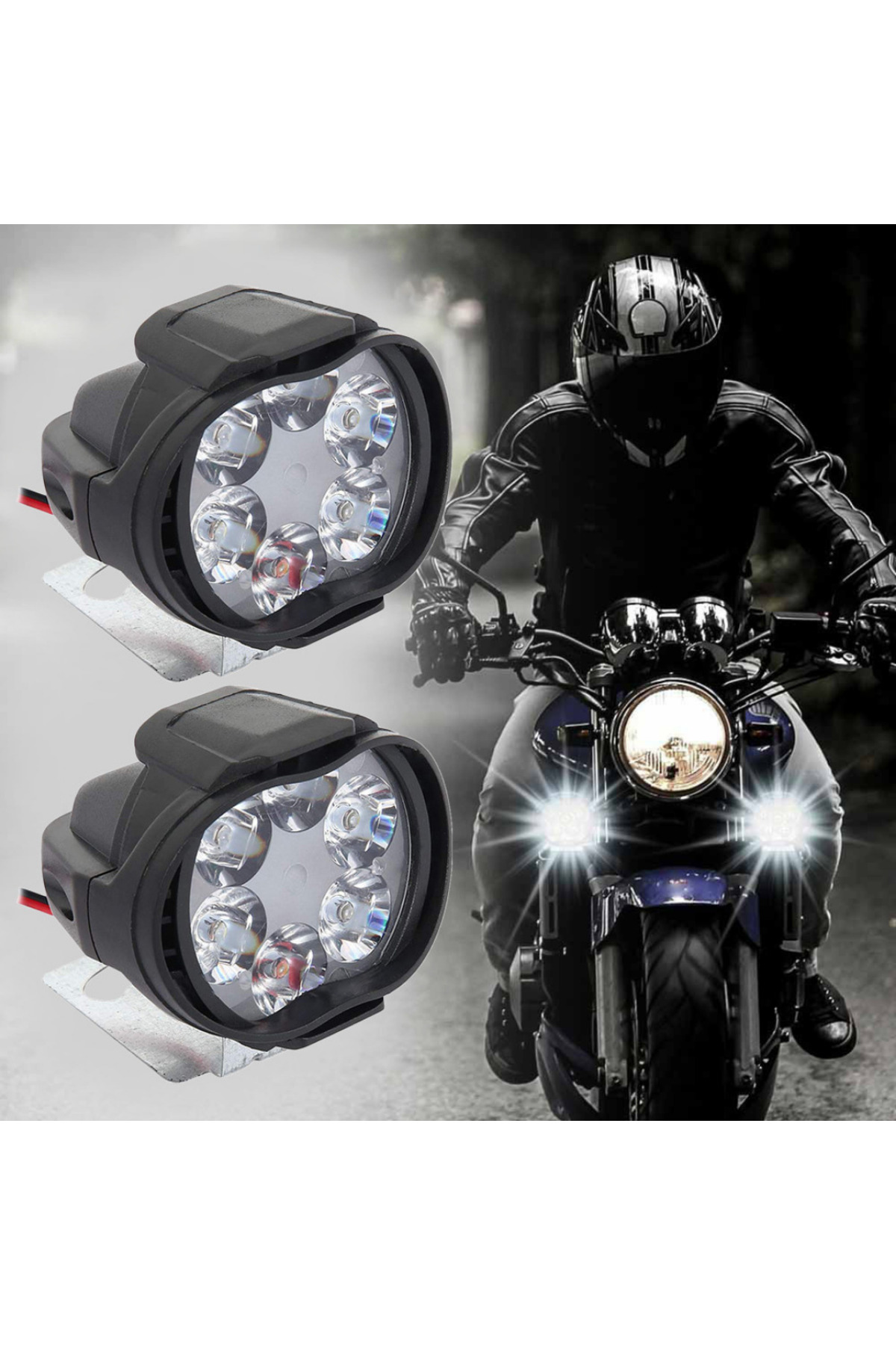 Furens 2 Adet Motosiklet Scooter Led Sis Farı Çakar Ve Sabit Mod 6 Ledli
