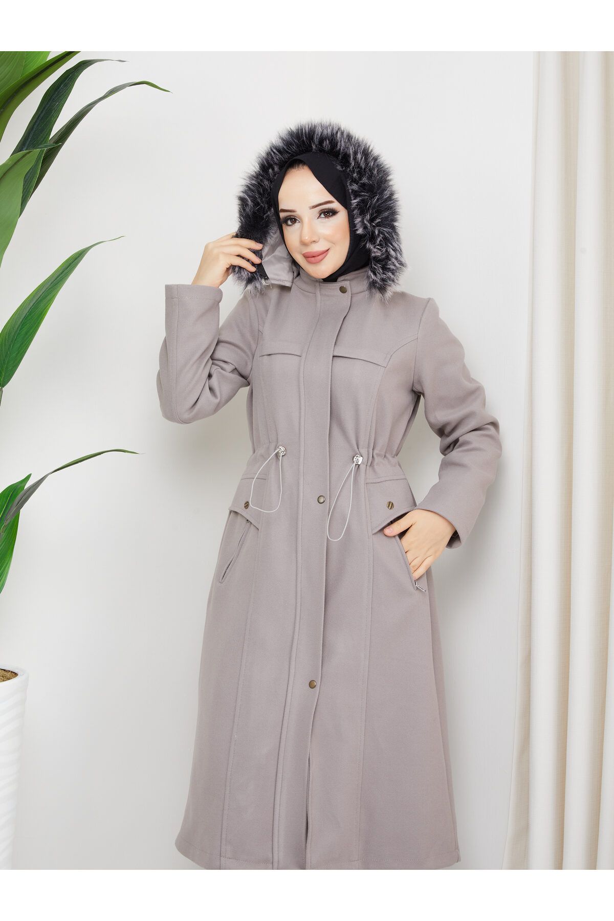 POLANGEL-HIJAB COAT WITH CACHET WAIST TUNNEL ELASTIC ELASTIC FITTINGS 3