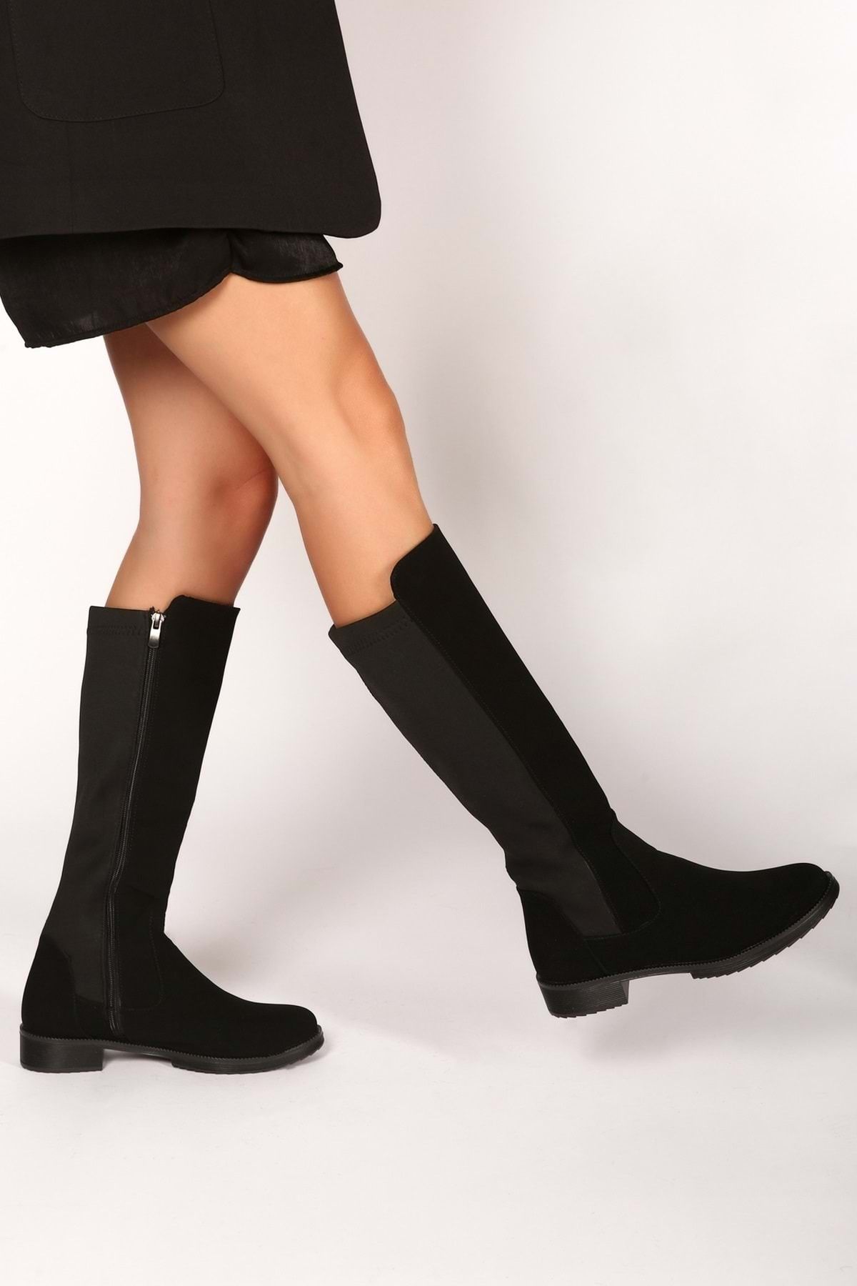 Shoeberry-Damen Ellen Black Nubuck Elastic Boots Schwarzes Nubuk 4