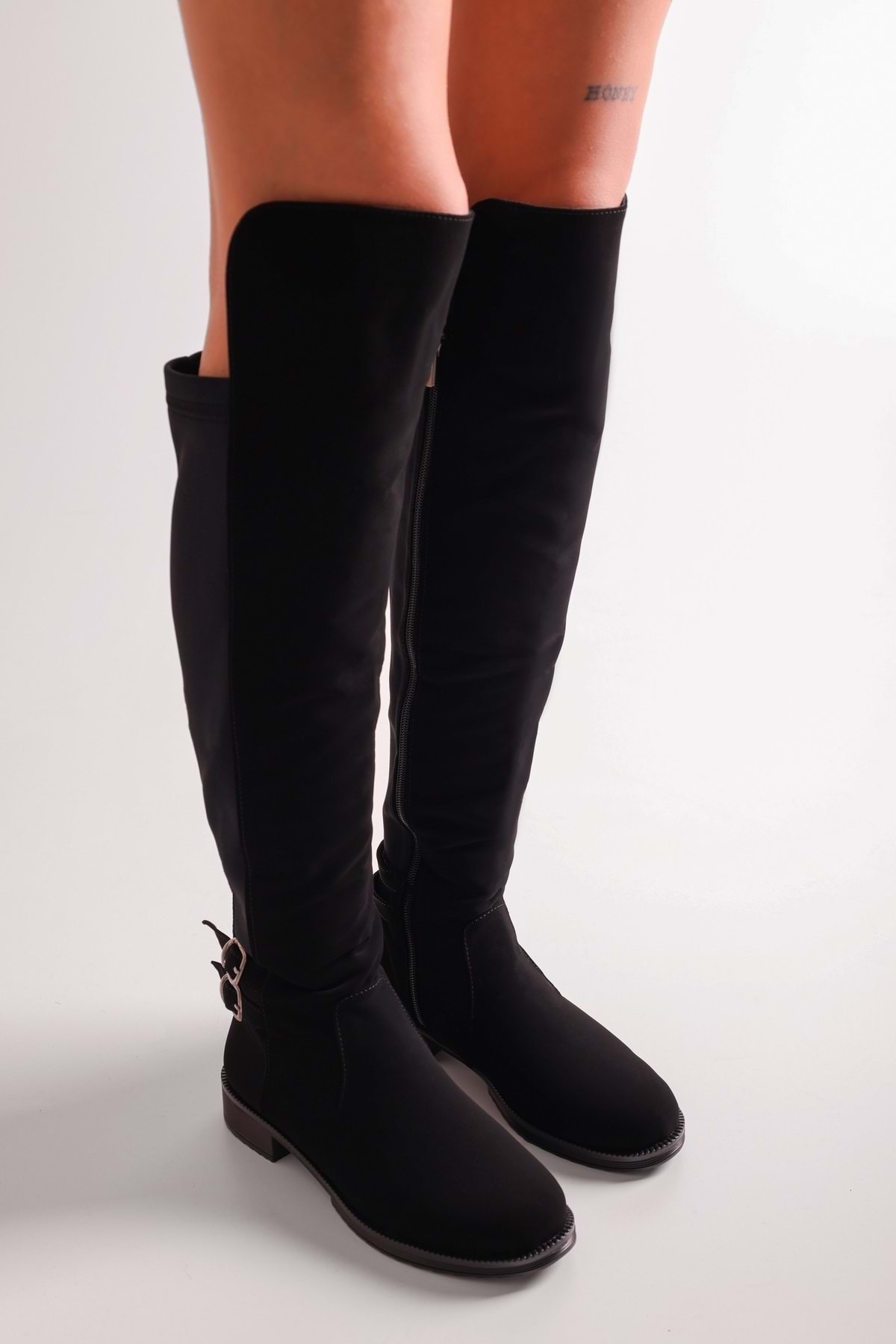 Shoeberry-Damen-Stiefel Francesca aus schwarzem, elastischem Nubukleder, schwarzes Nubukleder 3