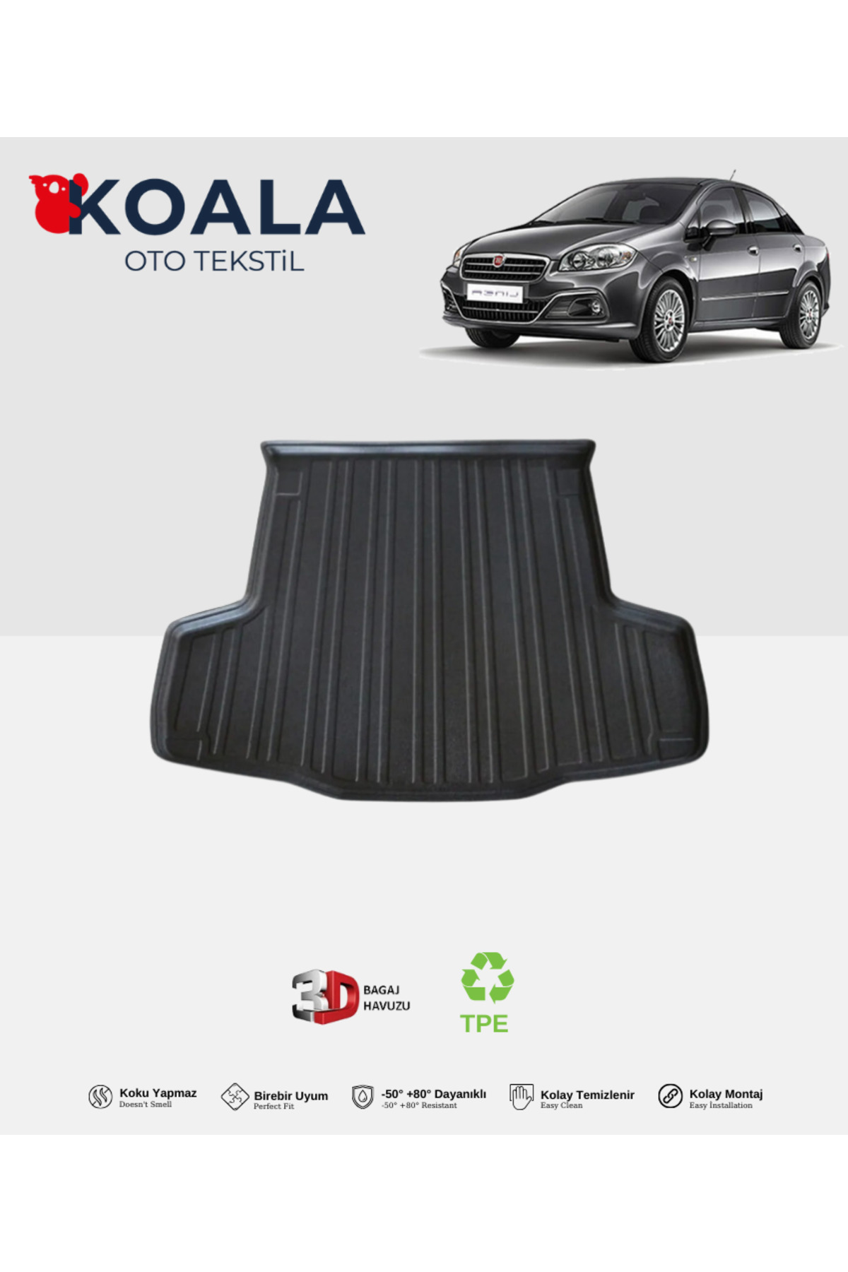 KoalaOtoTekstil Fiat Linea (2007-2019) 3d Bagaj Havuzu
