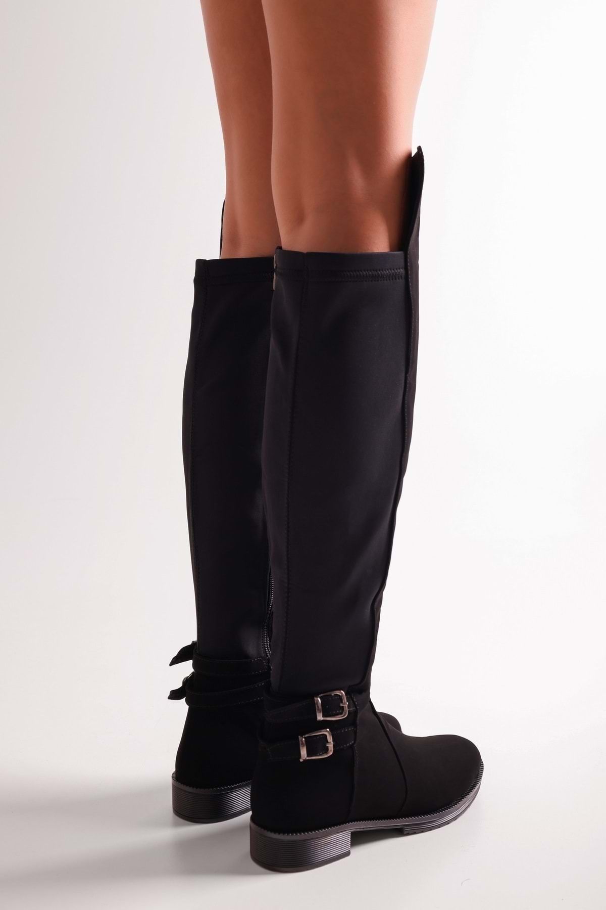 Shoeberry-Damen-Stiefel Francesca aus schwarzem, elastischem Nubukleder, schwarzes Nubukleder 2