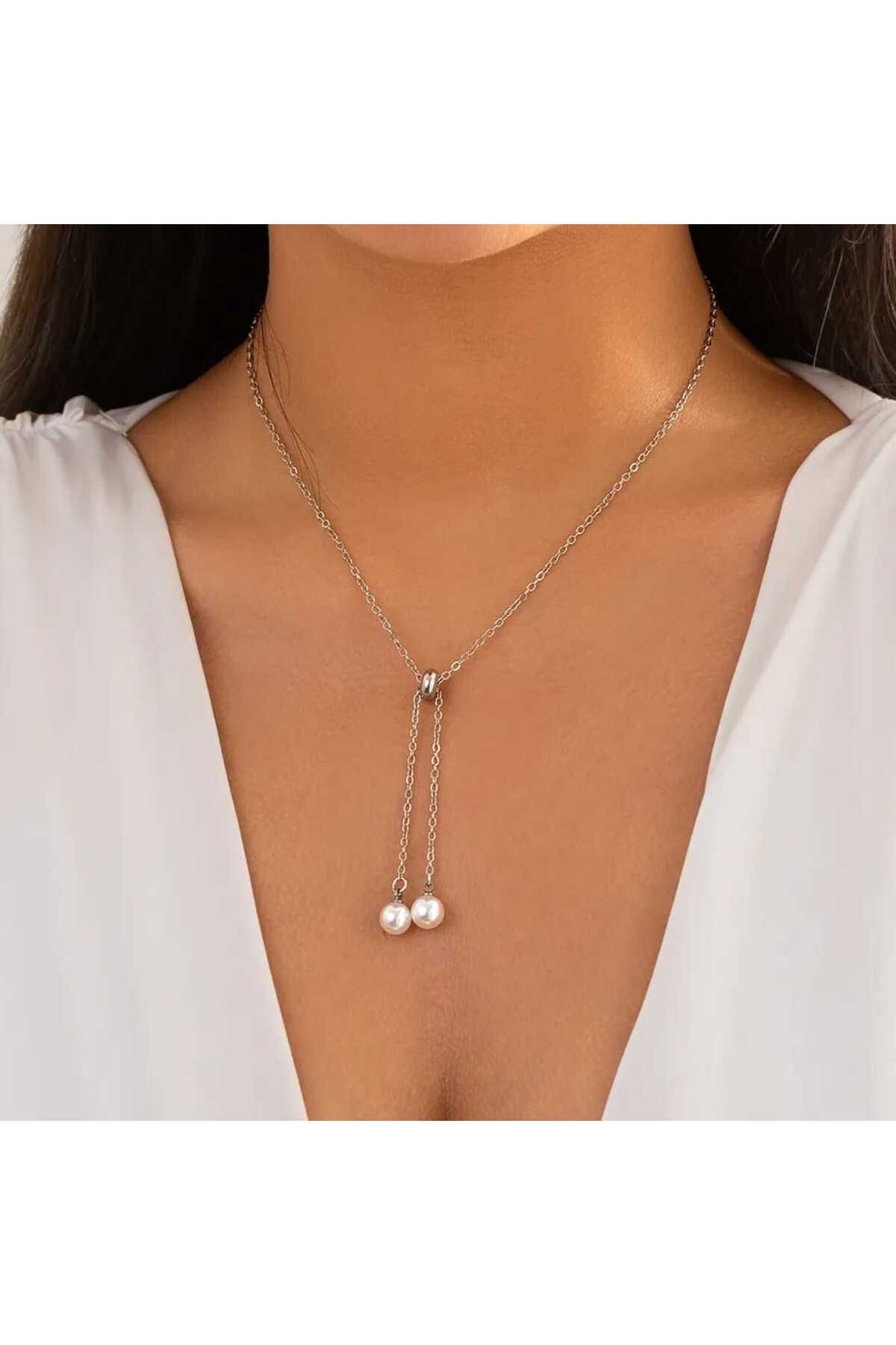 Pearl necklace silver clearance chain