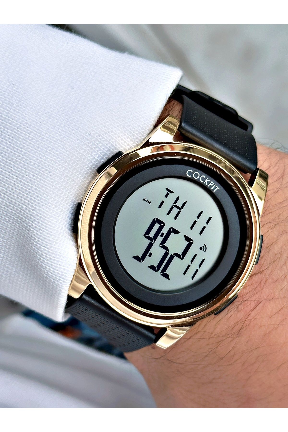Cockpit Digital Men s Wristwatch with Silicone Strap 5 ATM Waterproof Alarm and Illuminated Stopwatch