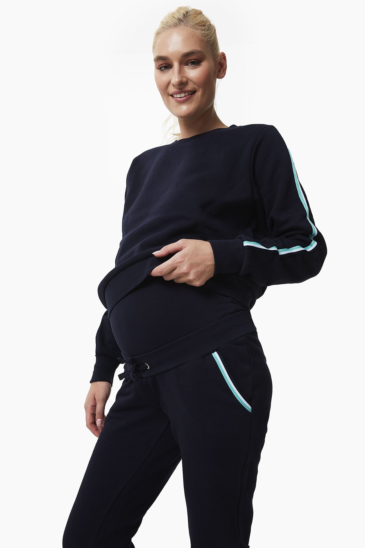 Style The Bump-Silvia Stripe Detailed Navy Blue Tracksuit Set 6