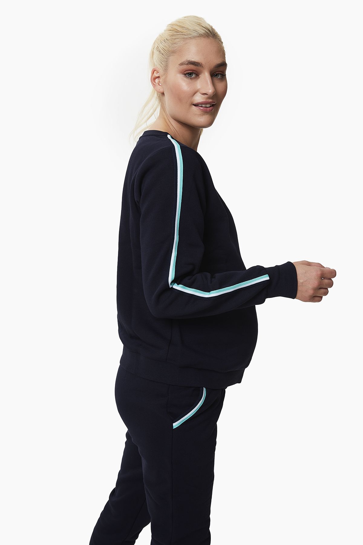 Style The Bump-Silvia Stripe Detailed Navy Blue Tracksuit Set 3