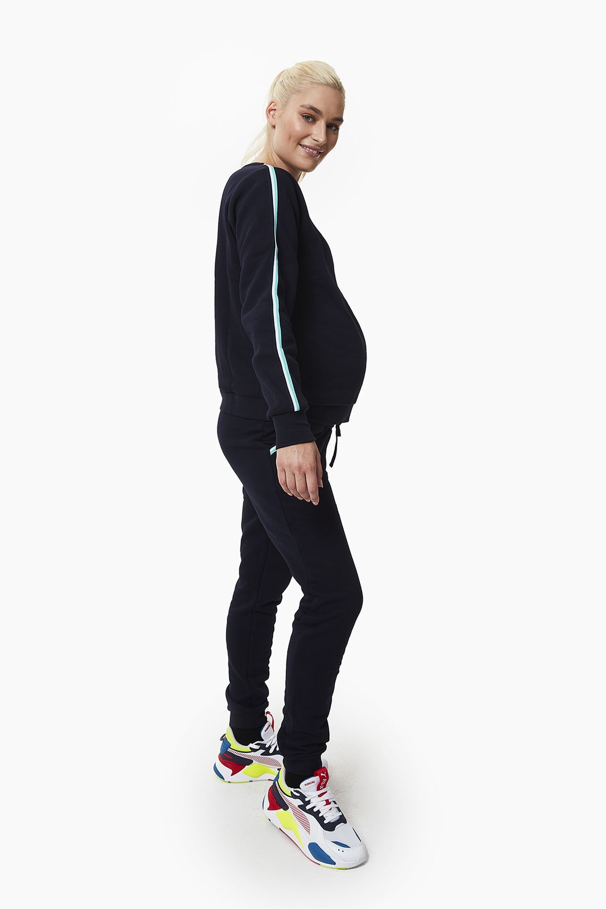 Style The Bump-Silvia Stripe Detailed Navy Blue Tracksuit Set 4