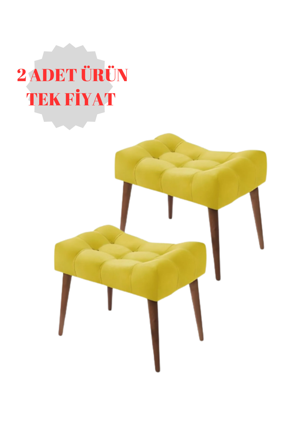 SarKılıcHome 2 Adet Puf, Chester Model, Estetik Kavisli Tasarım, Düğmeli Ahşap Ayaklı Fiyatı