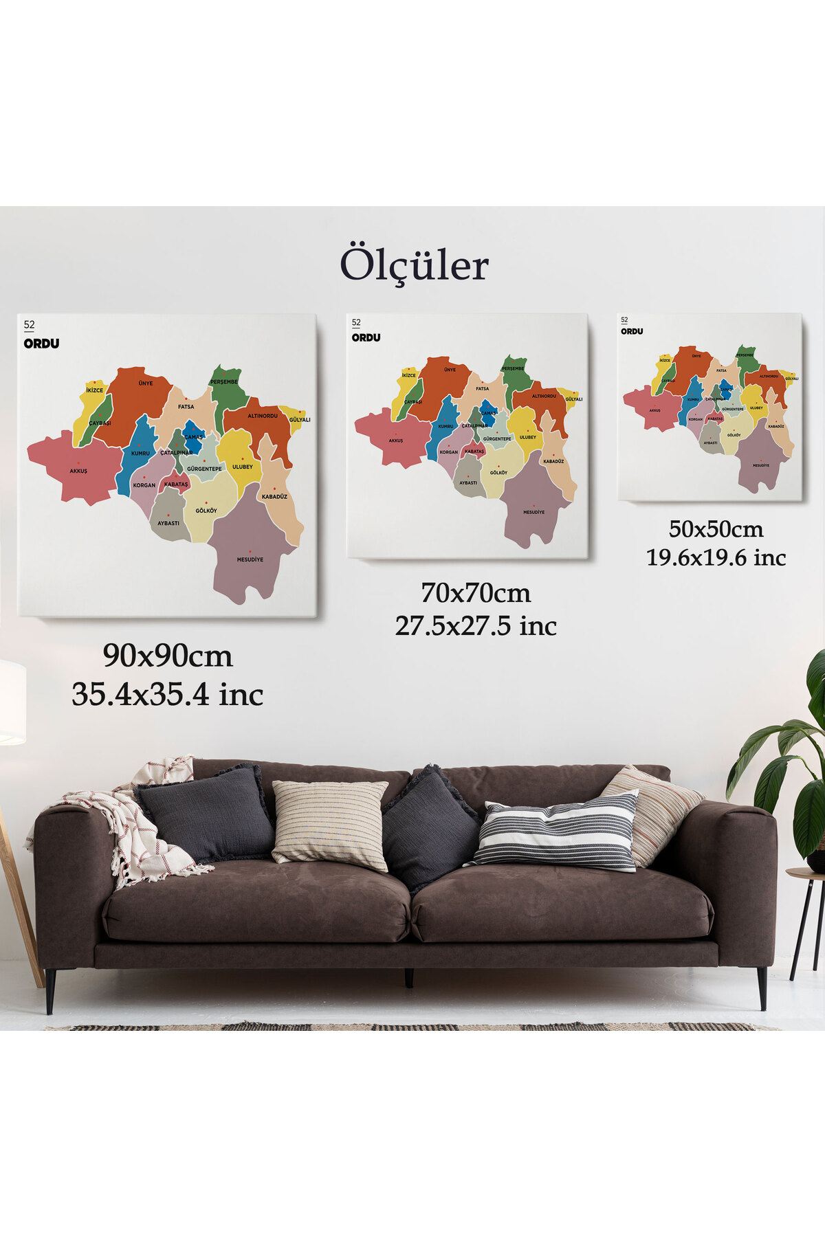 Ordu İli ve İlçeler Haritası Dekoratif Kanvas Tablo 1434 görsel 5