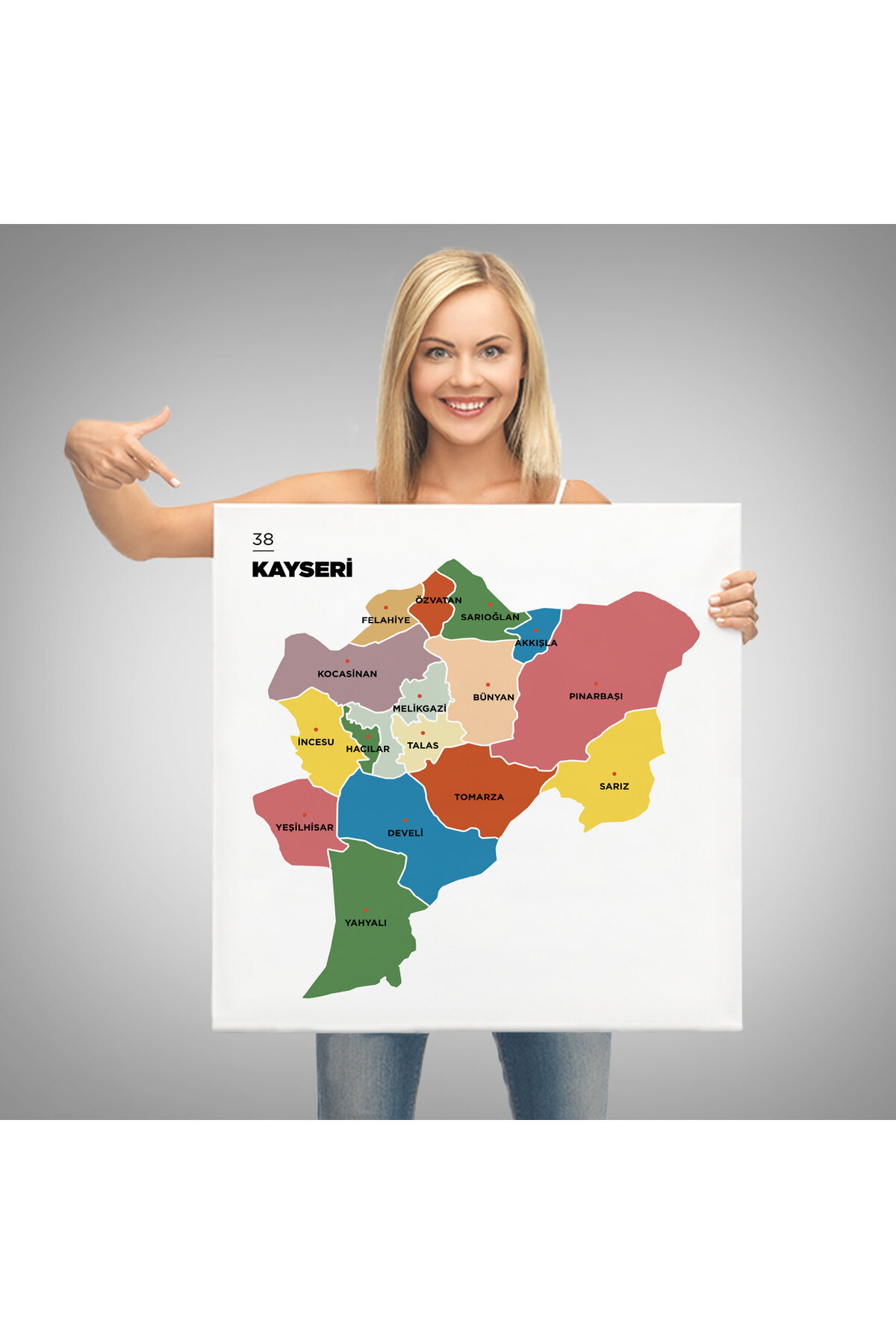 Kayseri İli ve İlçeler Haritası Dekoratif Kanvas Tablo 1386 görsel 3