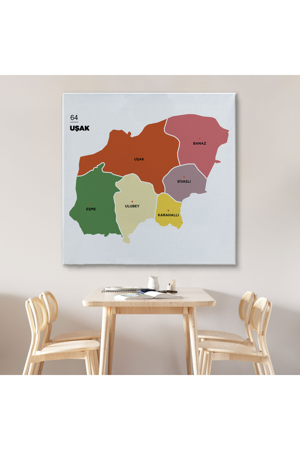 Uşak İli ve İlçeler Haritası Dekoratif Kanvas Tablo 1476 görsel 7
