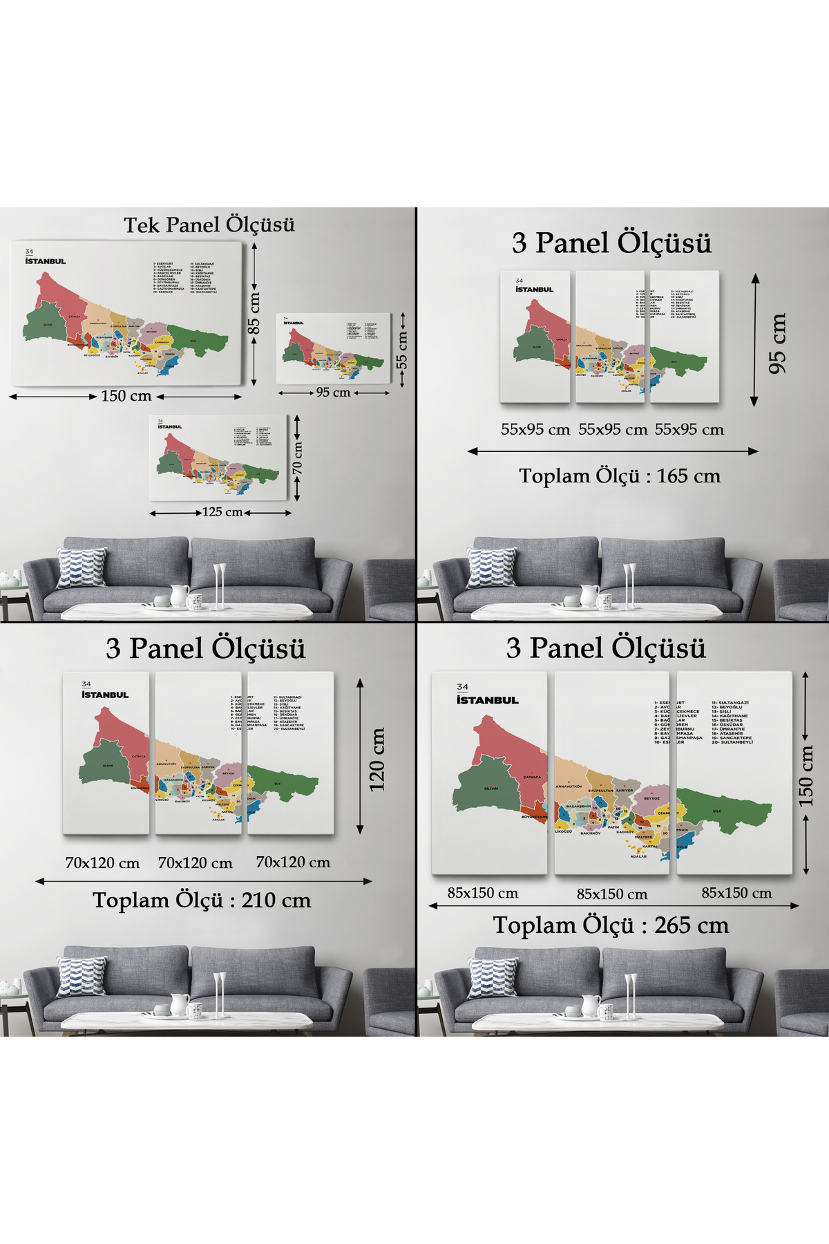 İstanbul İli ve İlçeler Haritası Dekoratif Kanvas Tablo 1365 görsel 5