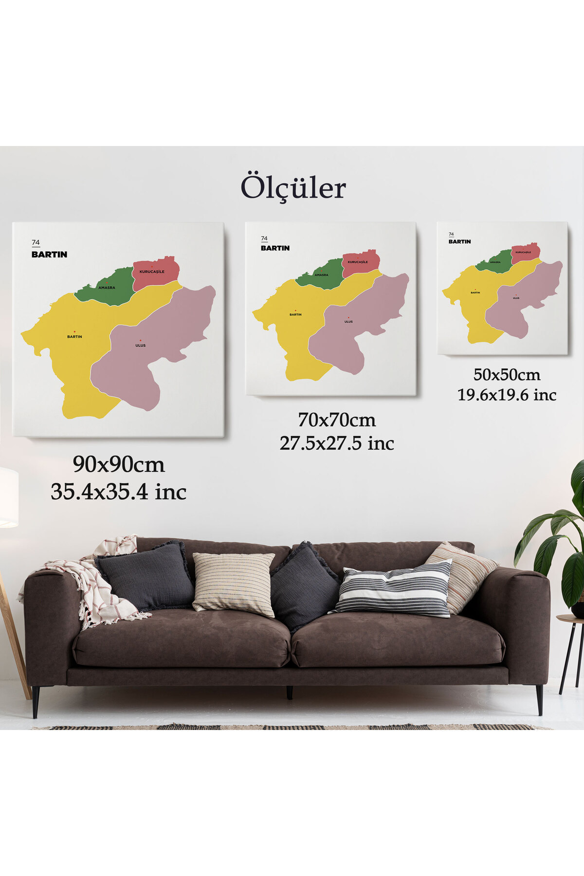 Bartın İli ve İlçeler Haritası Dekoratif Kanvas Tablo 1283 görsel 5