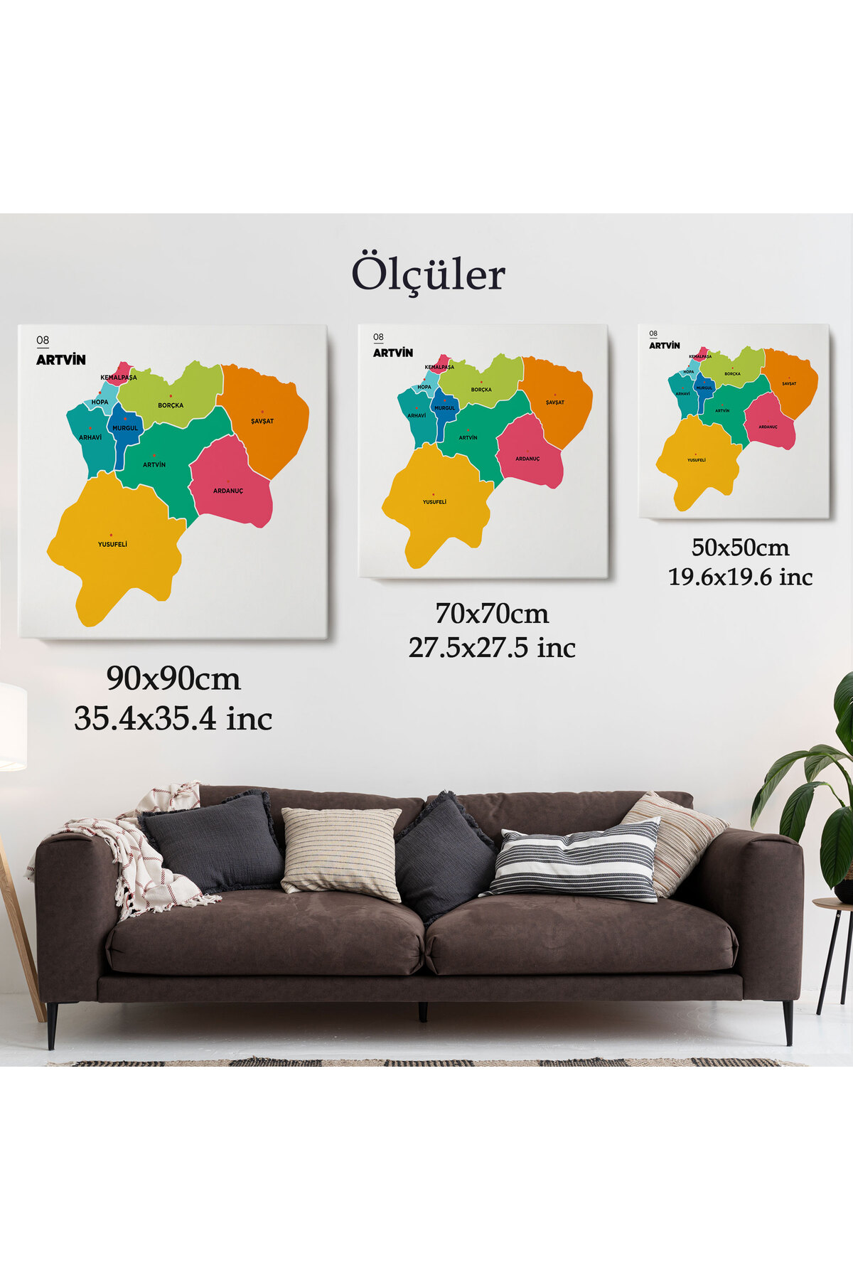 Artvin İli ve İlçeler Haritası Dekoratif Kanvas Tablo 1273 görsel 5