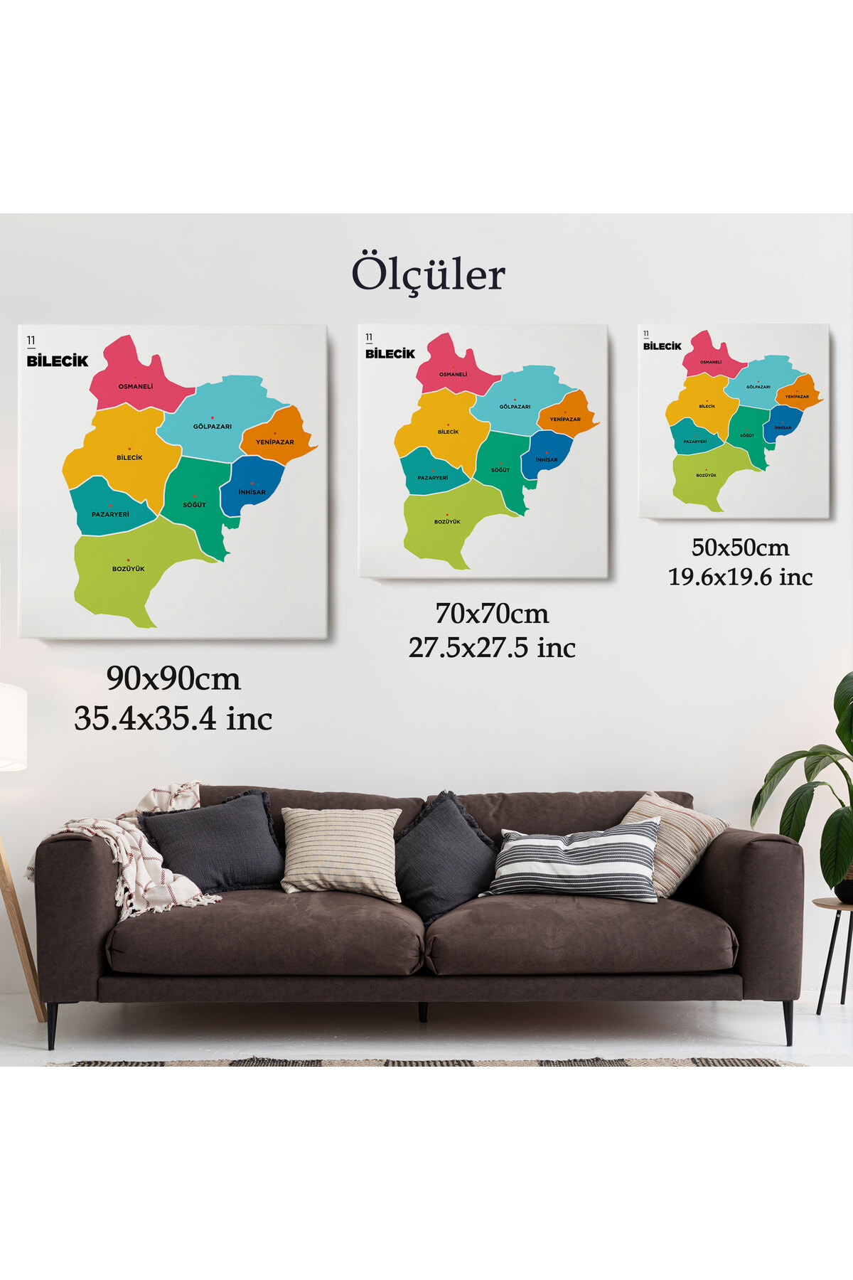 Bilecik İli ve İlçeler Haritası Dekoratif Kanvas Tablo 1291 görsel 5