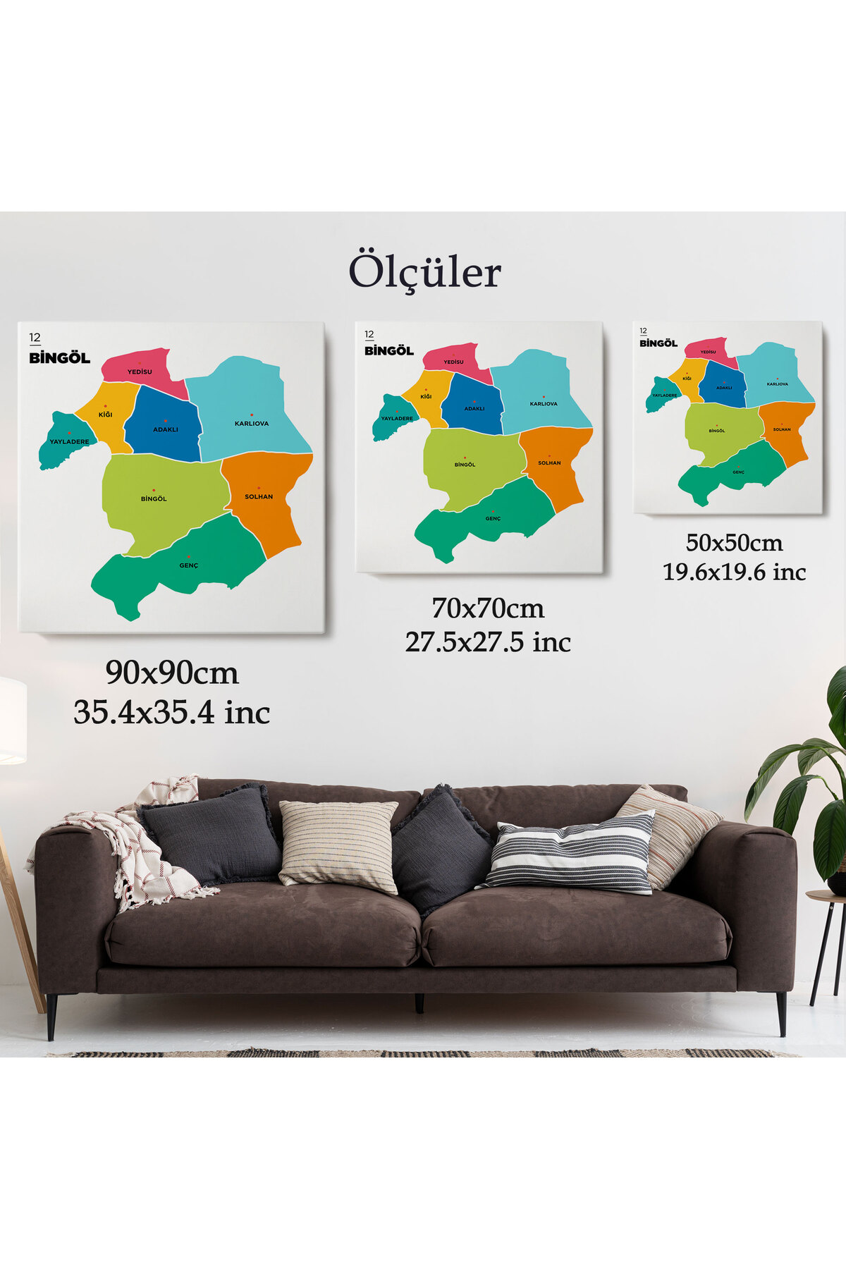 Bingöl İli ve İlçeler Haritası Dekoratif Kanvas Tablo 1294 görsel 5