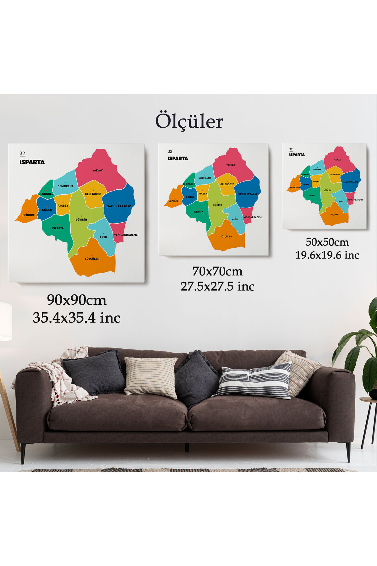 Isparta İli ve İlçeler Haritası Dekoratif Kanvas Tablo 1360 görsel 5
