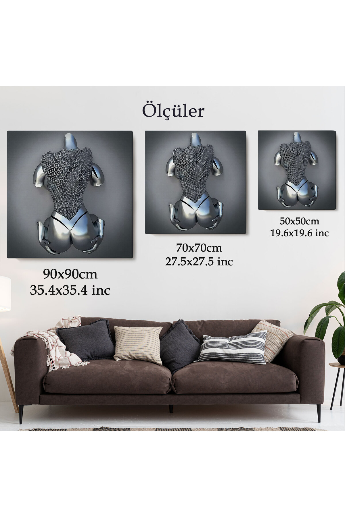 Gri Ve Gümüş Duvar Dekoru, Metalik Efektli Kanvas Tablo, Romantik Beden-5348 görsel 6
