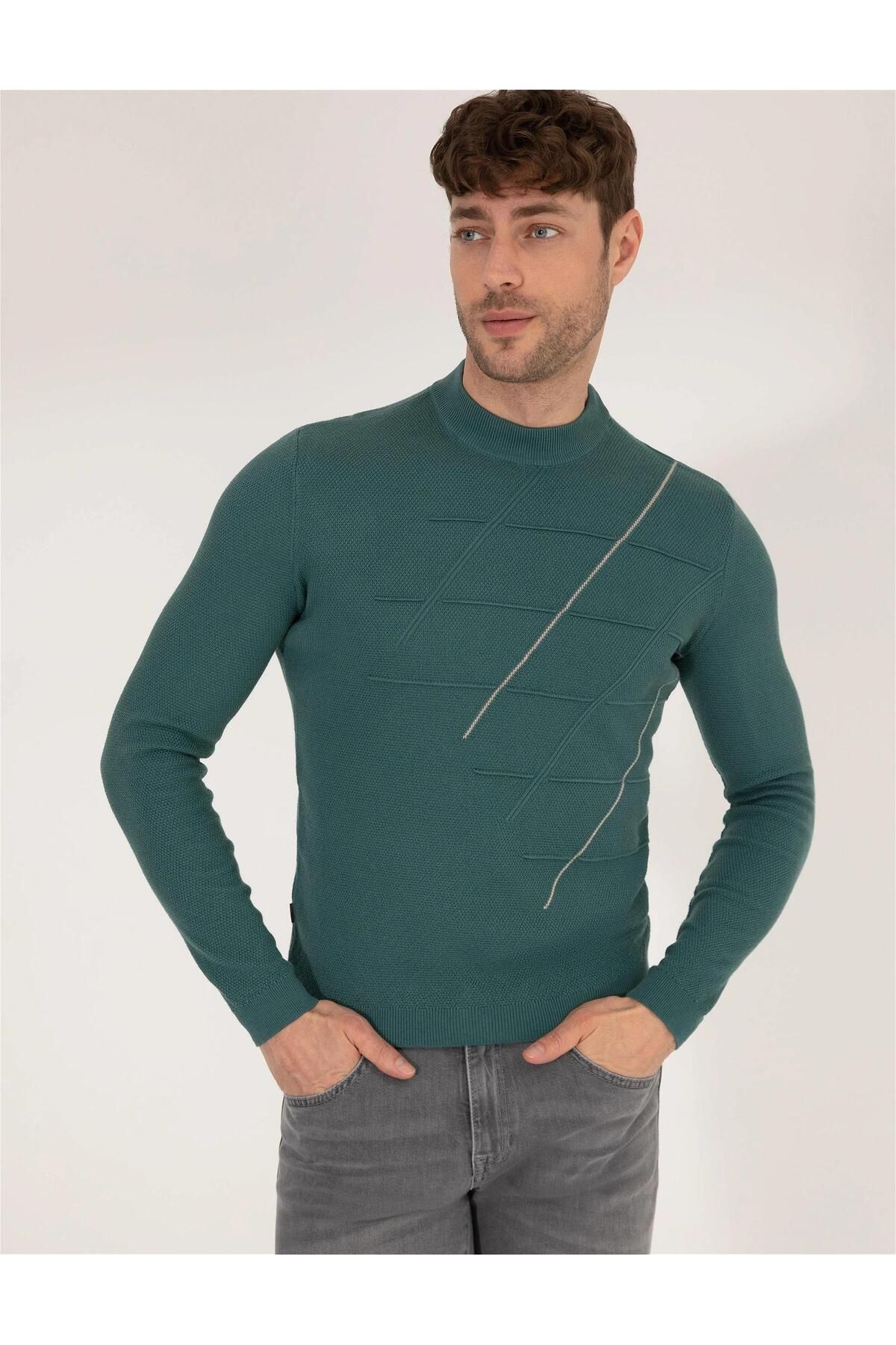 Pierre Cardin Green Slim Fit Crew Neck Knitwear Sweater Trendyol