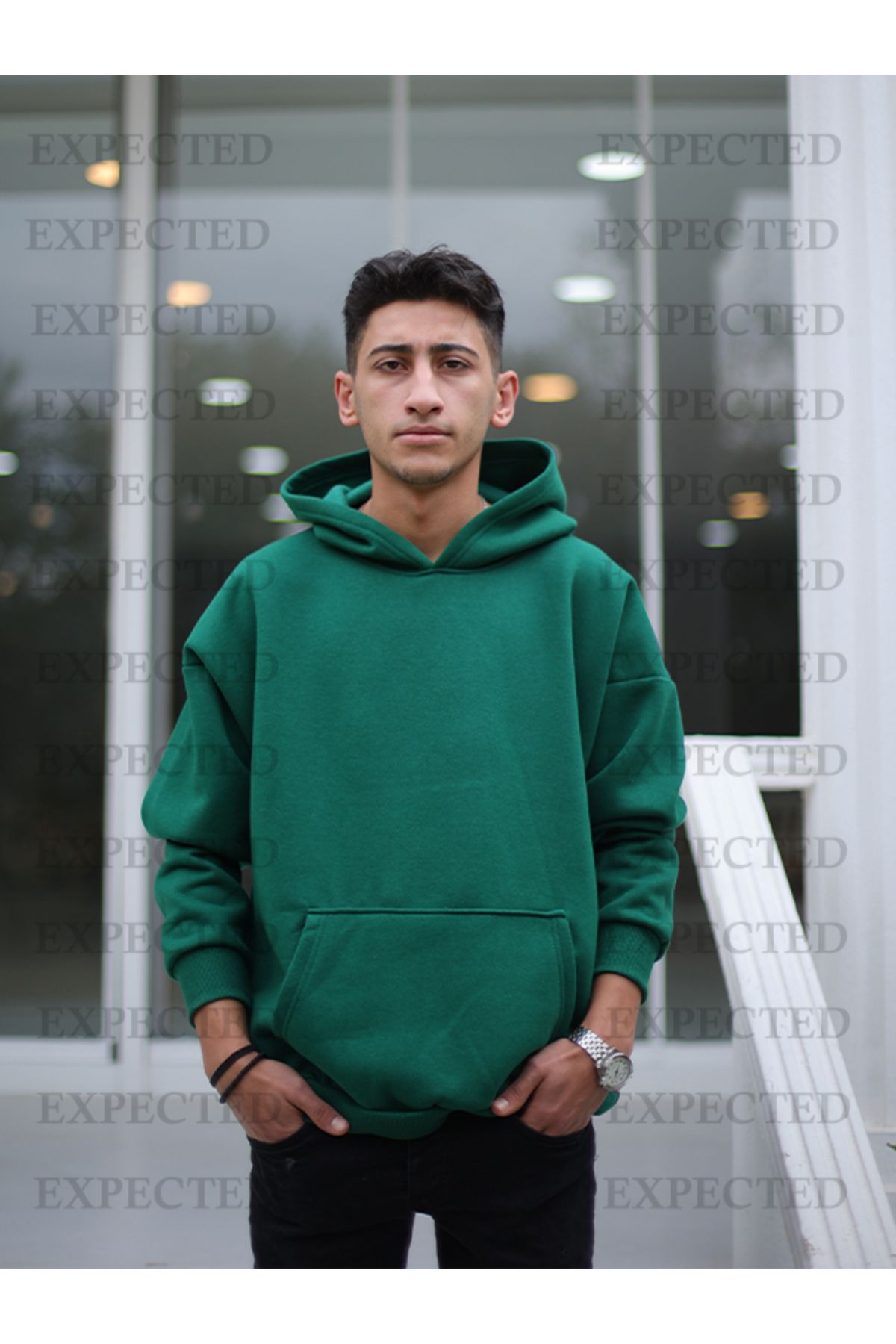 Dark green hooded sweatshirt online
