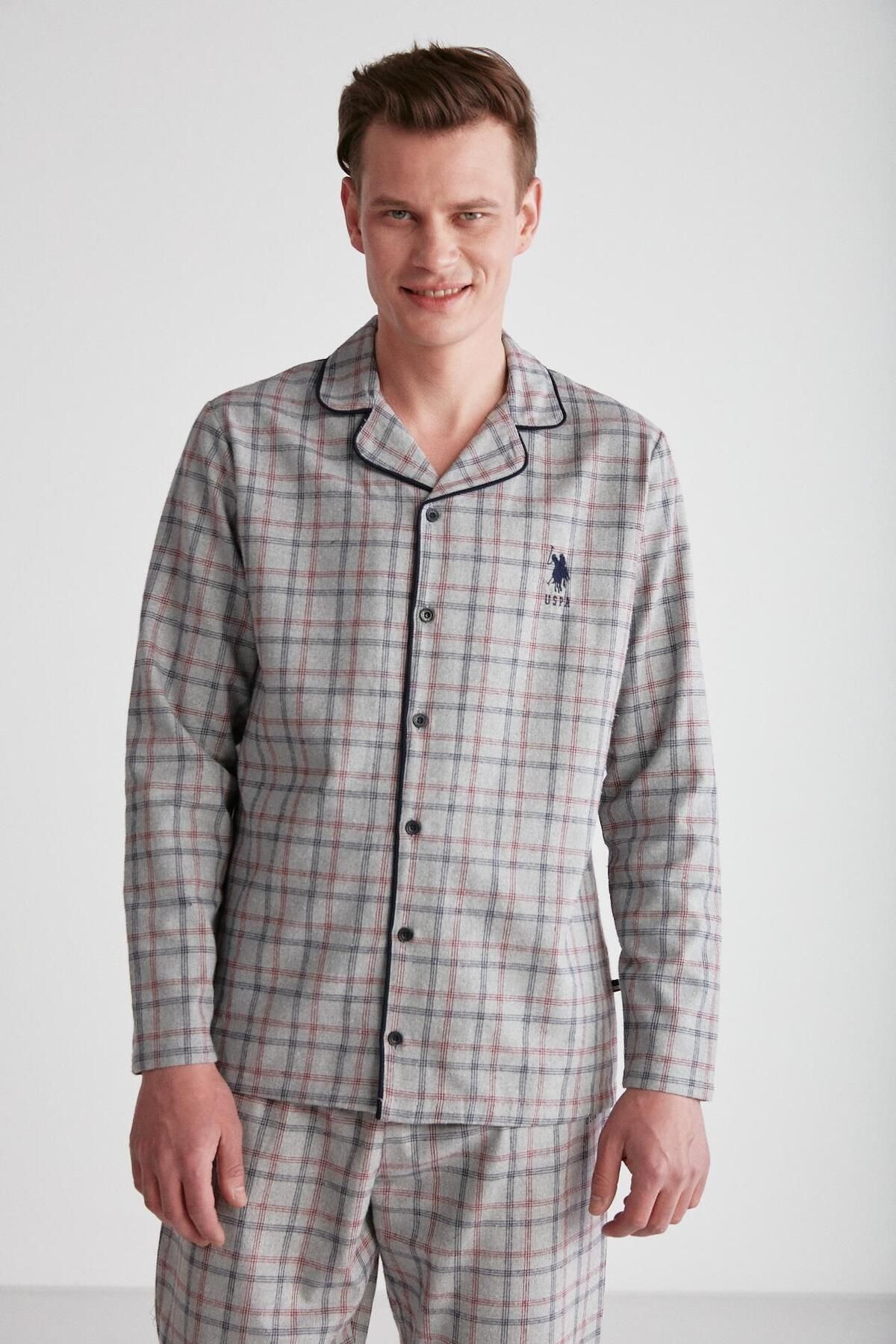 ست پیژامه خاکستری مردانه لباس خواب طوسی ملانژ U.S. Polo Assn.