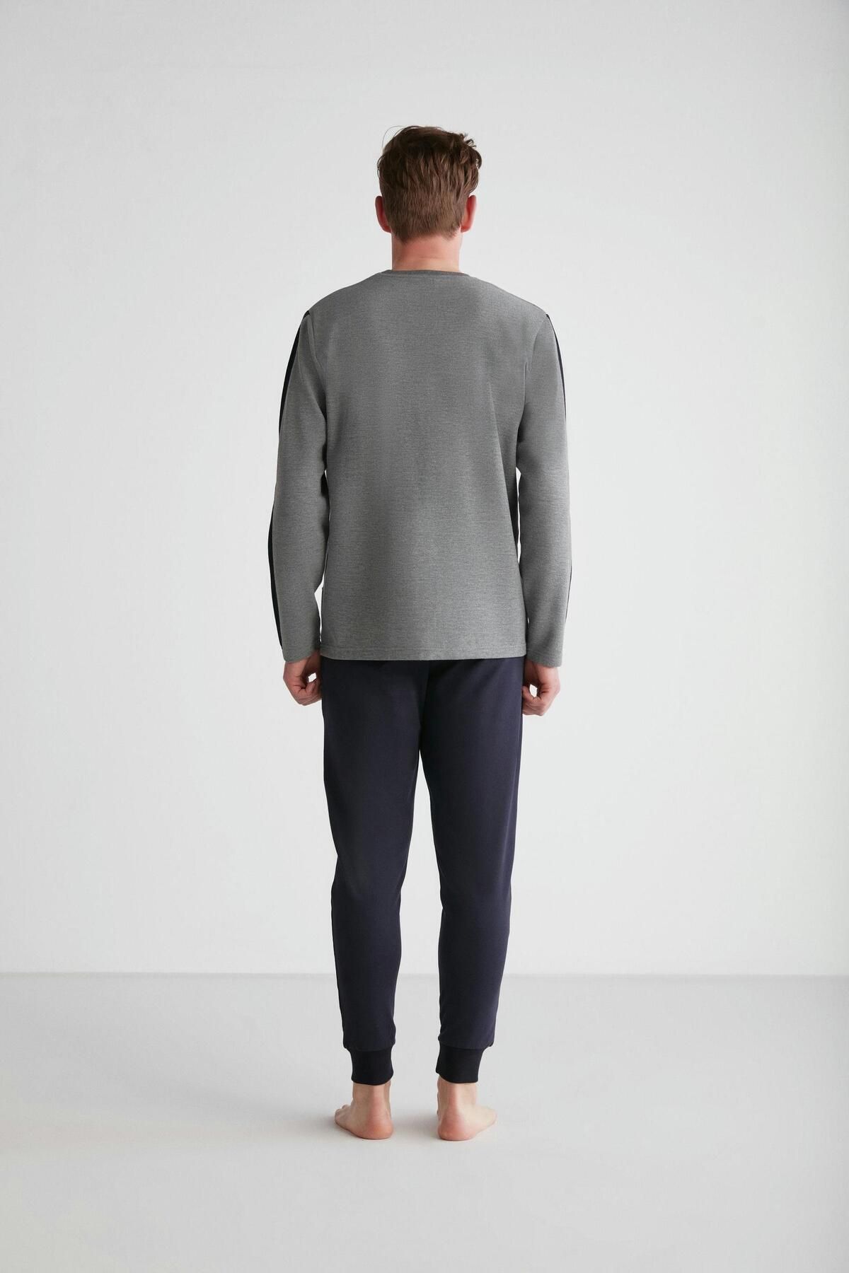 ست پیژامه خاکستری مردانه لباس خواب یقه گرد آنتراسیت ملانژ U.S. Polo Assn.