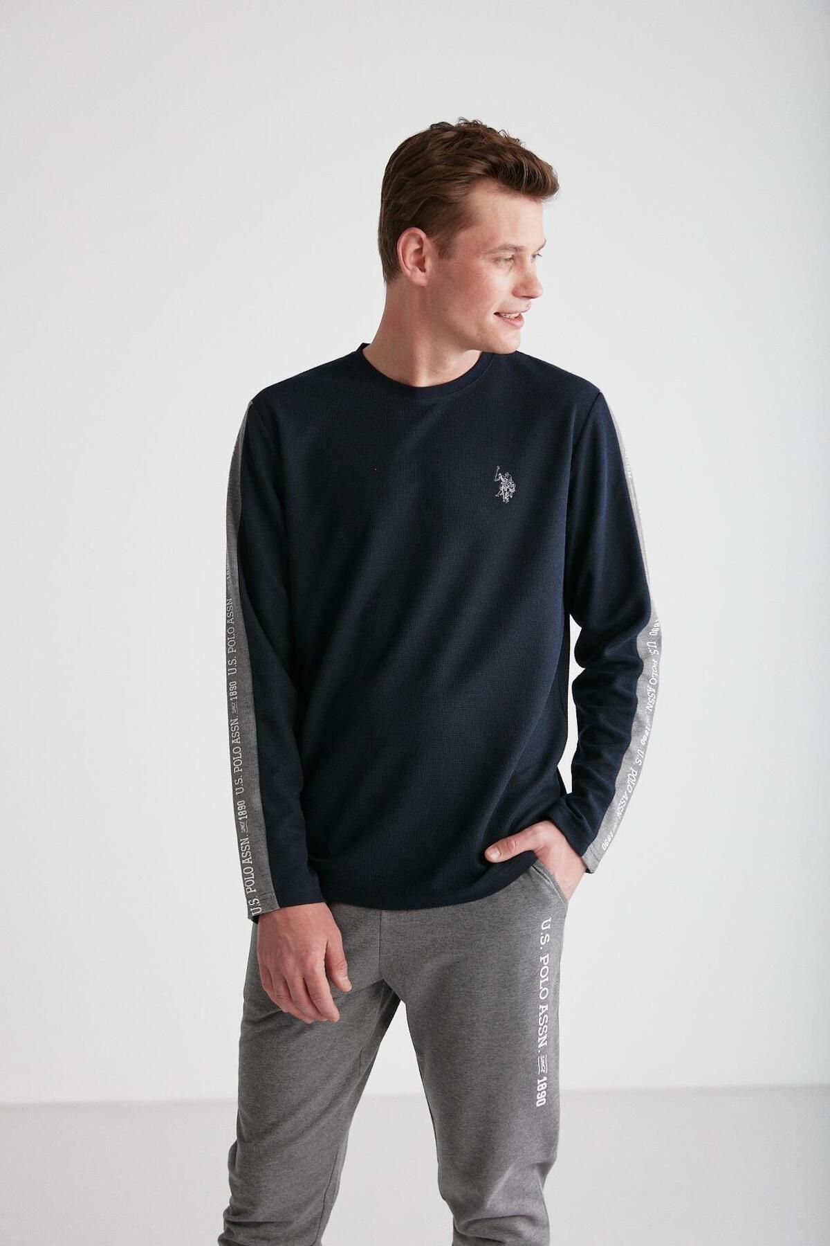 ست پیژامه آبی مردانه لباس خواب یقه گرد سرمه ای U.S. Polo Assn.
