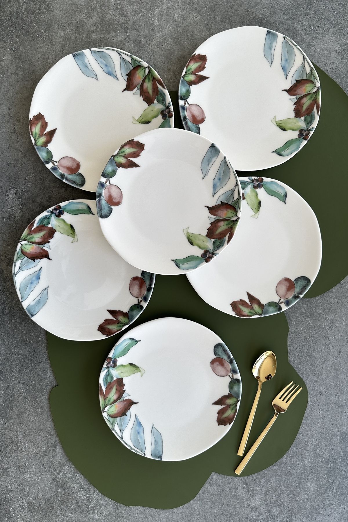 porselenden-Flores Organic 6 Piece 21 cm Cake Plate Set for 6 Persons 1