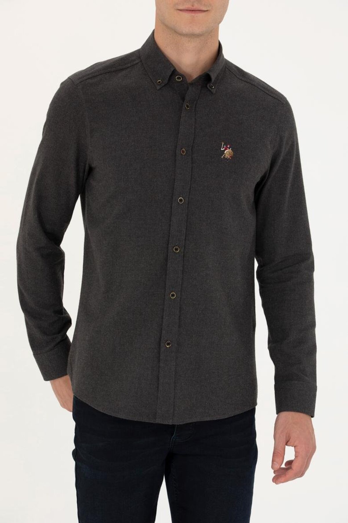 پیراهن مردانه مشکی یو اس پولو | G081SZ004.000.1672287.VR0046 اورجینال - تصویر 5