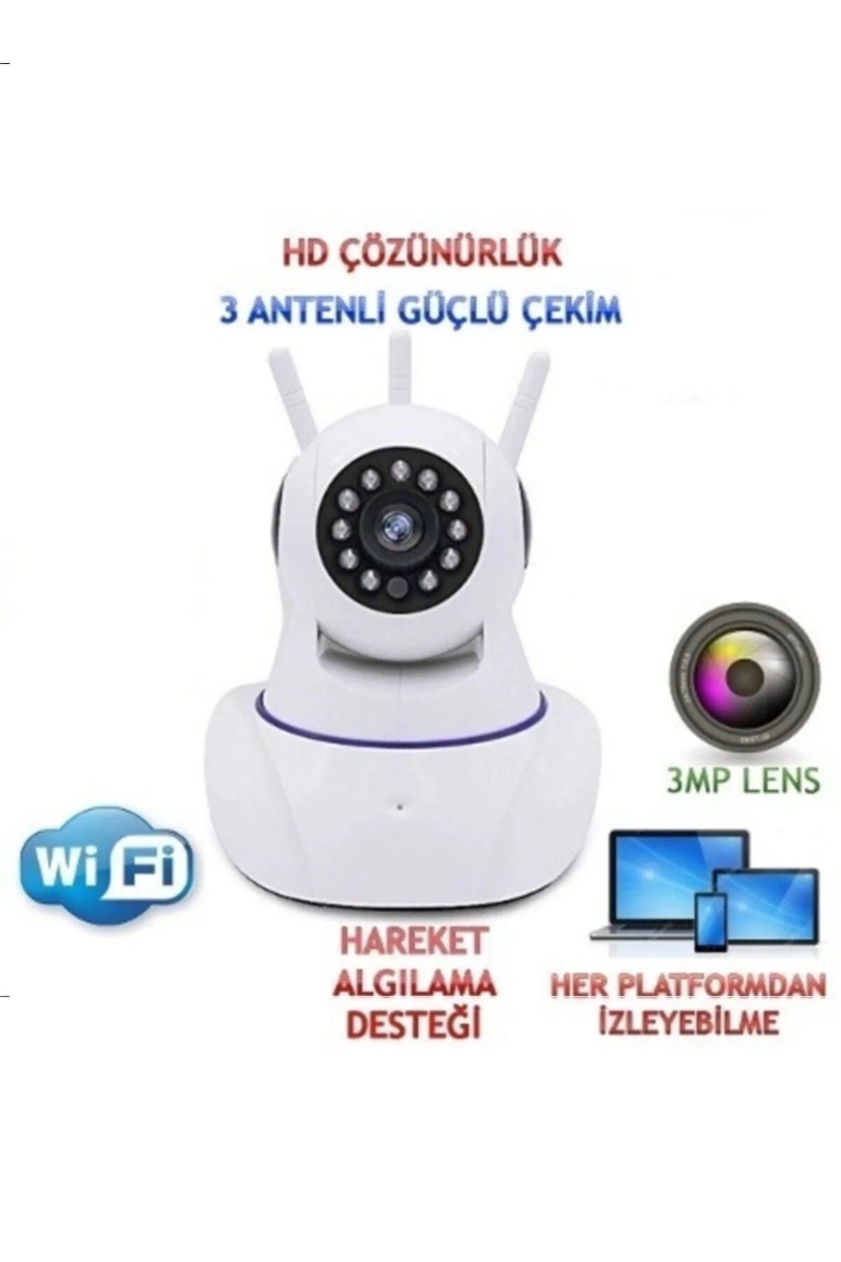 Genel Markalar 3 ANTENLİ KABLOSUZ BEBEK İZLEME VE İÇ ORTAM KAMERASI WİFİ GECE GÖRÜŞLÜ IP KAMERA fotoğrafı 3 (önizleme)