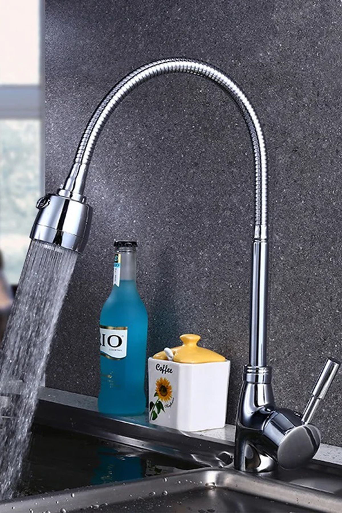 Mix Swan Kitchen Sink Faucet with Spiral Hose 2 Function Faucet with Hot Cold Inlet