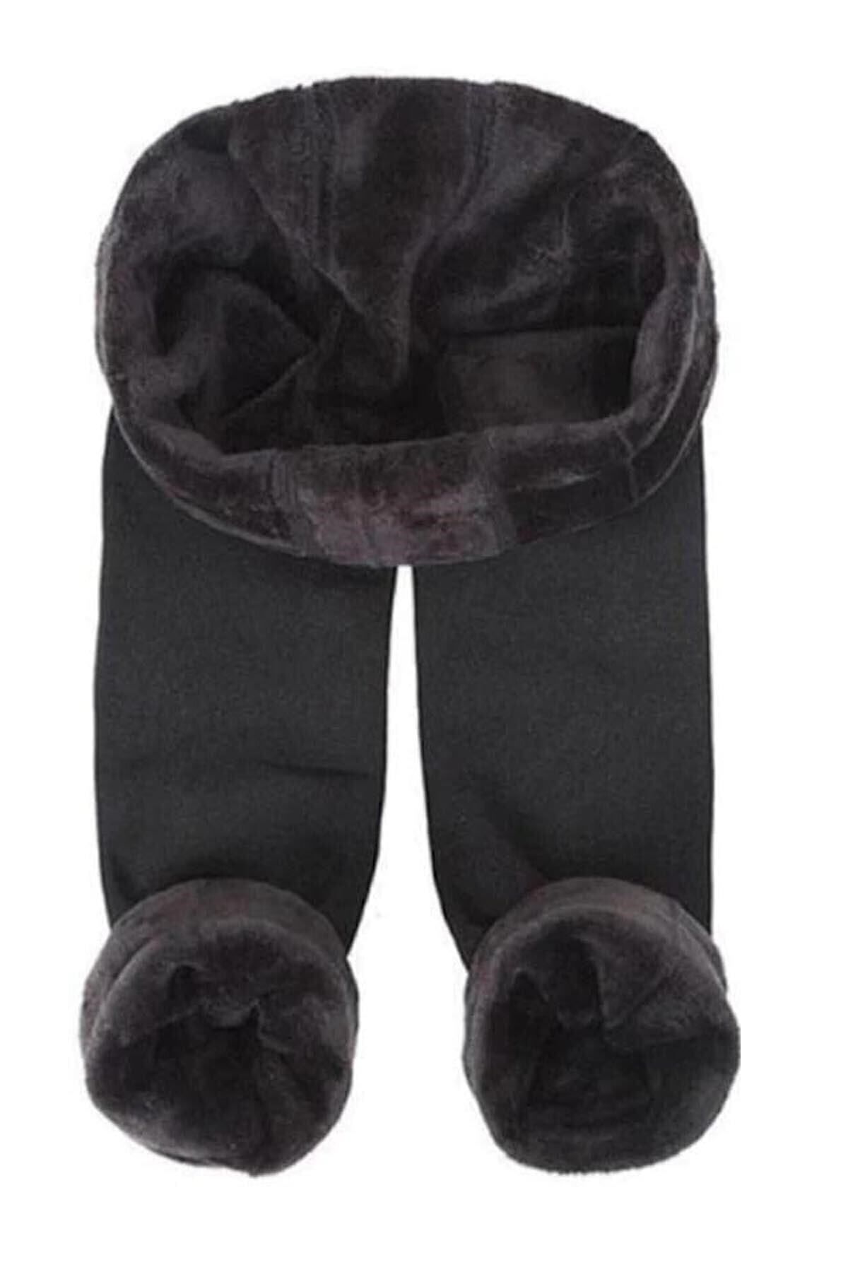 Yeşilyurt Corset Women's Black Plush Inside Winter Thermal Tights - Trendyol